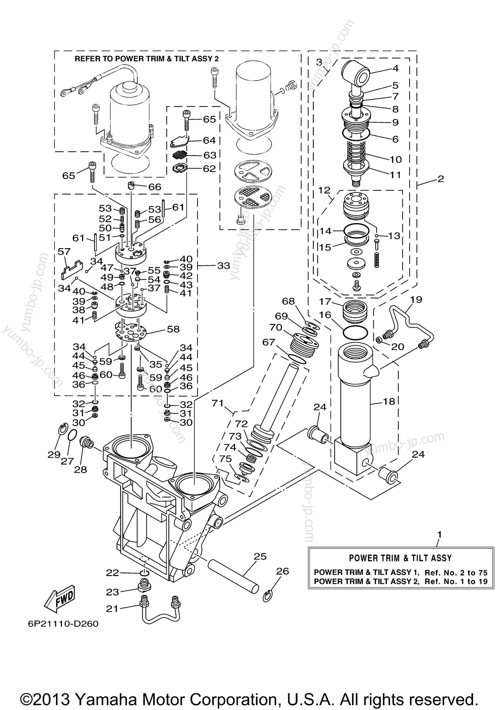 Power Trim Tilt Assy 1 для лодочных моторов YAMAHA F250TUR (0406) 6P2-1011652~1021903 LF250TXR_TUR 6P3-1005453~10095 2006 г.