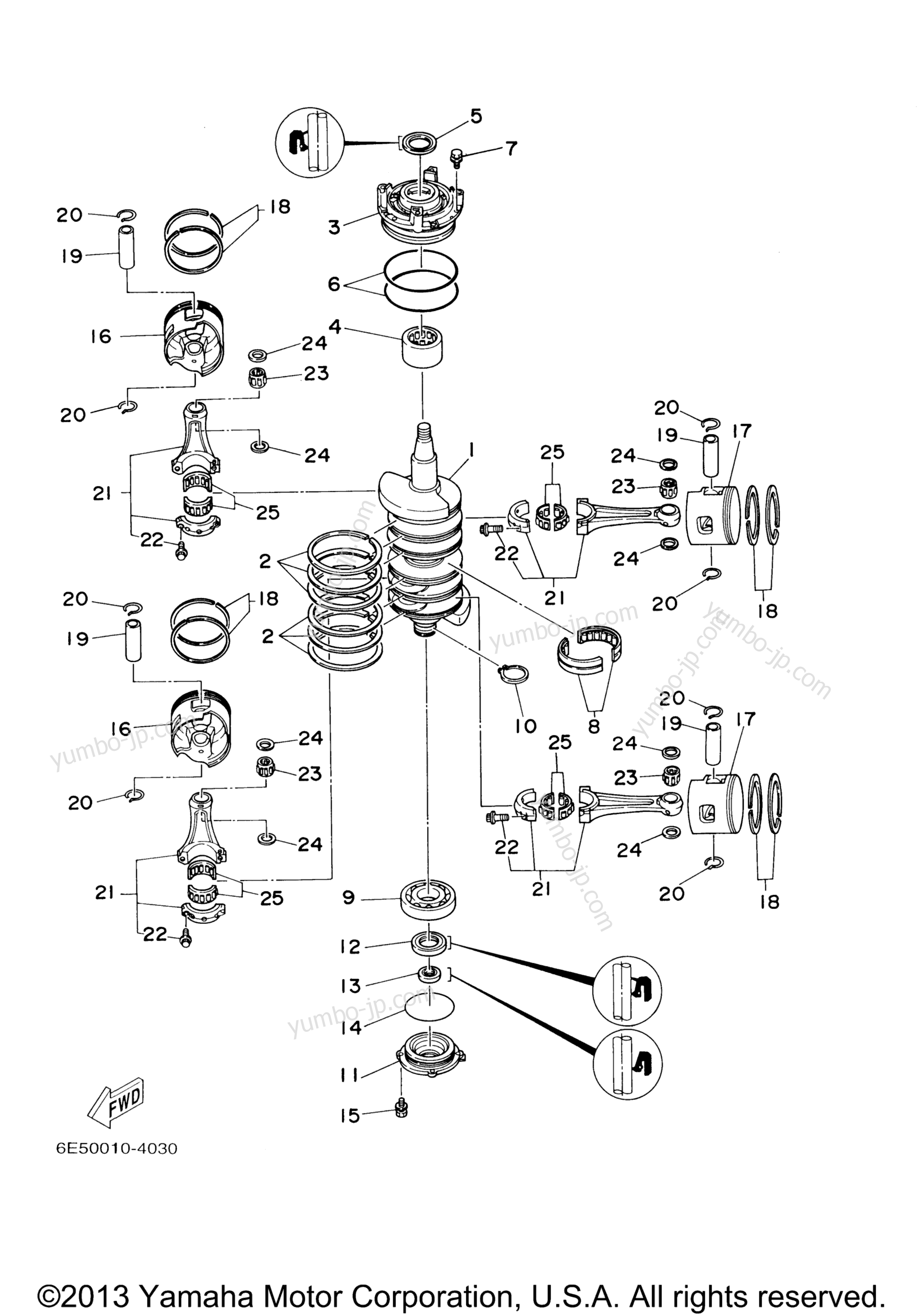 Коленвал и поршневая группа для лодочных моторов YAMAHA C115TLRY 2000 г.
