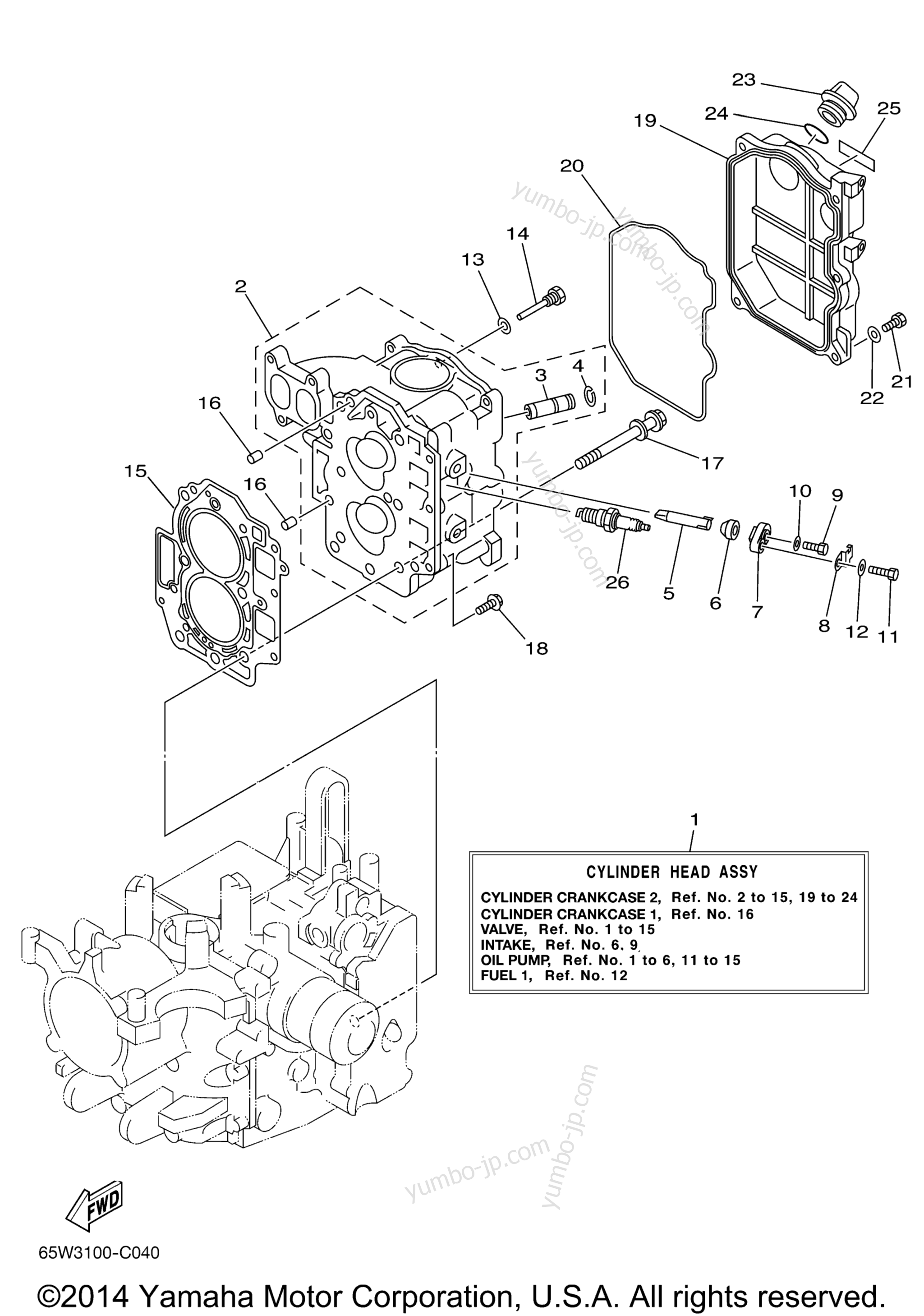 Cylinder Crankcase 2 для лодочных моторов YAMAHA T25TLR (0405) 65W-1015569~1033208 2006 г.