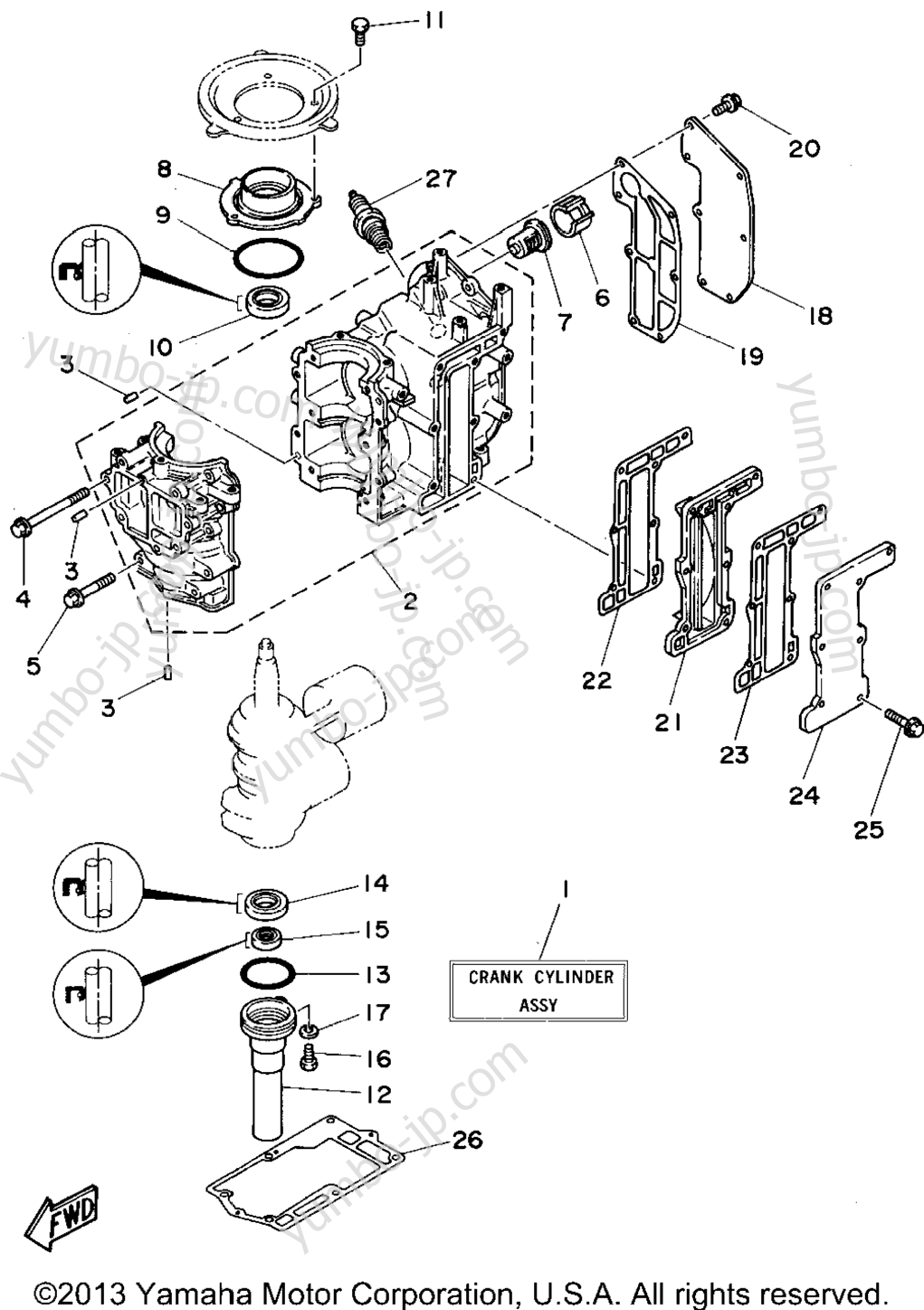 Cylinder Crankcase для лодочных моторов YAMAHA 6MLHS 1994 г.