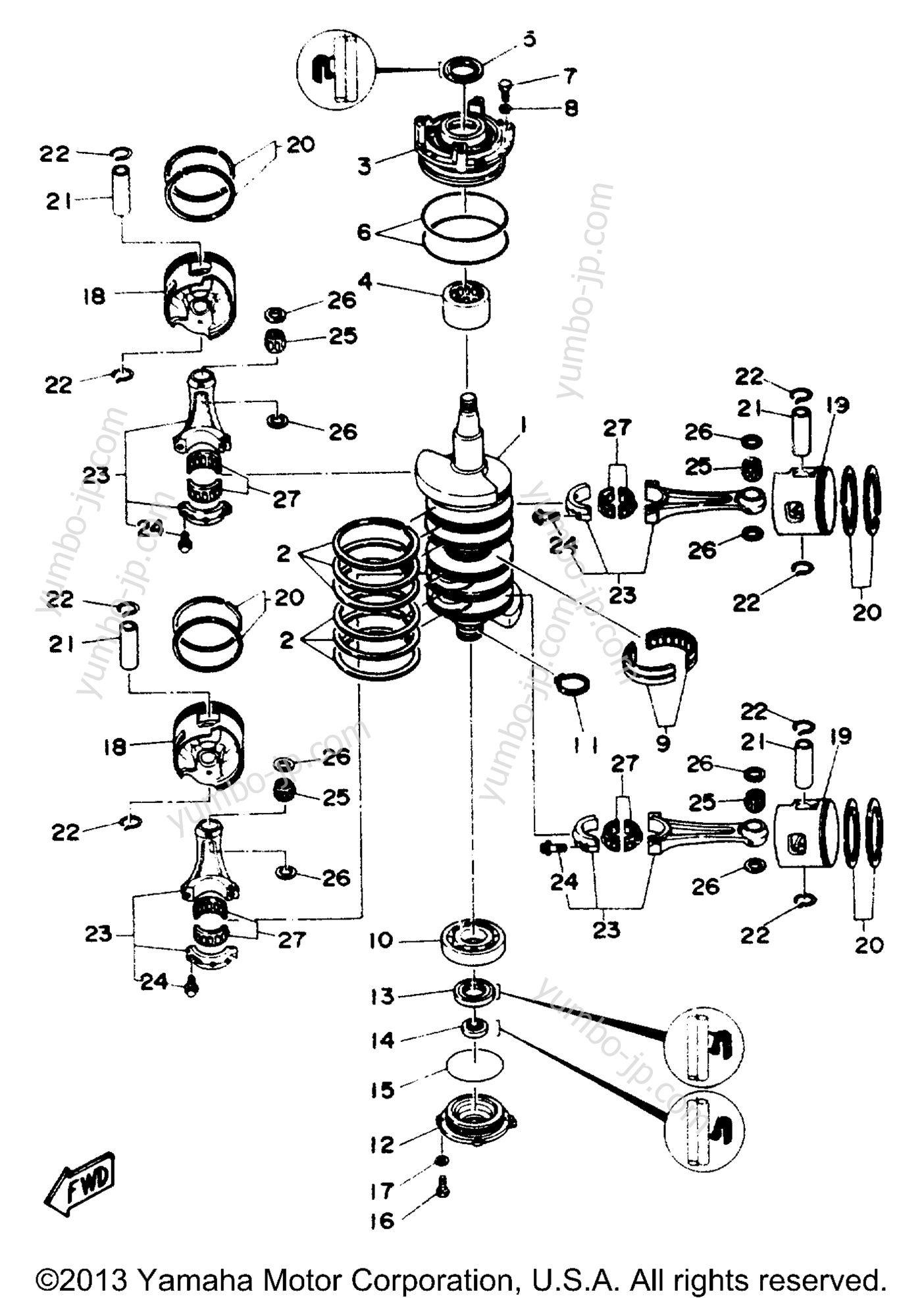 Коленвал и поршневая группа для лодочных моторов YAMAHA C115TXRR 1993 г.