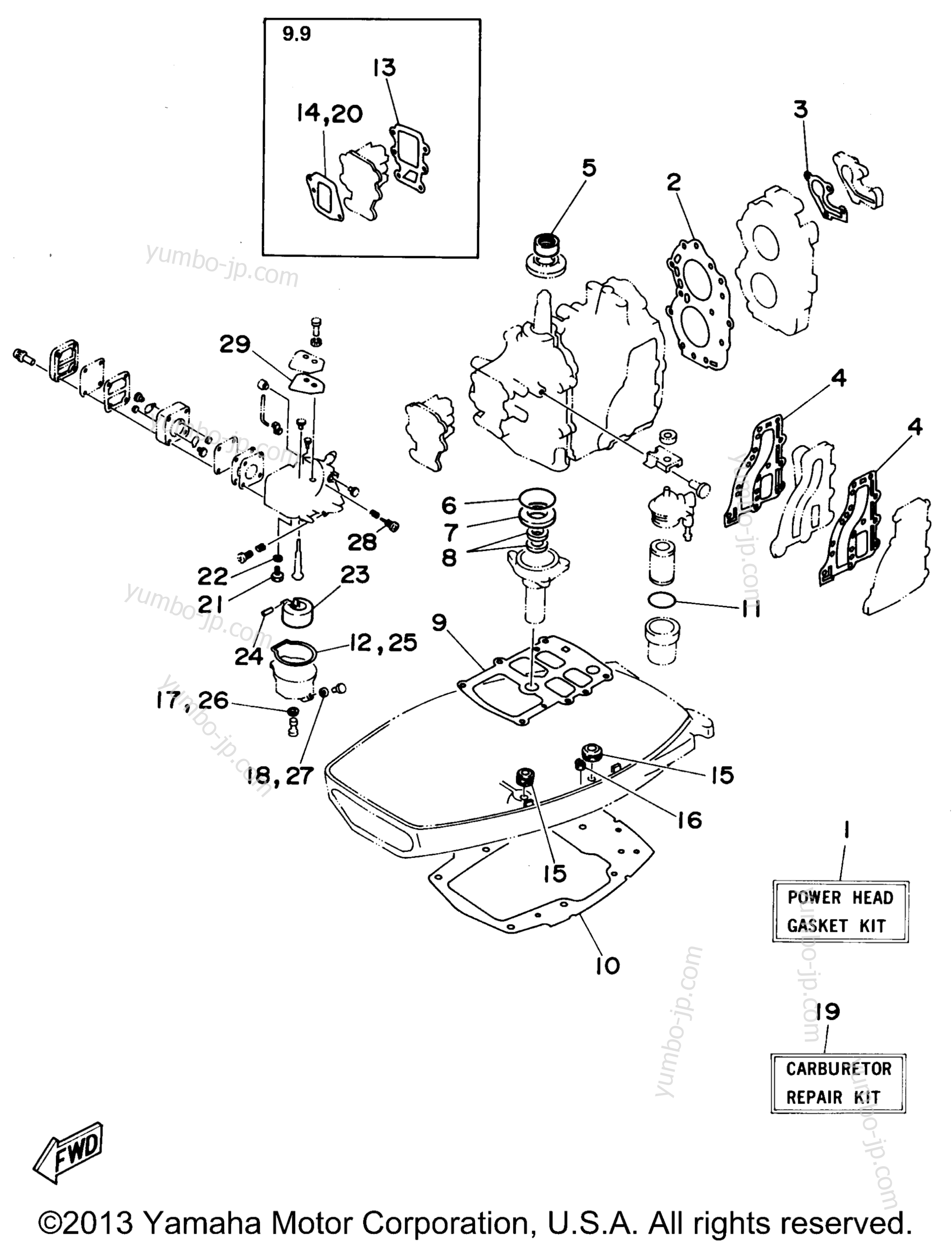 Repair Kit 1 для лодочных моторов YAMAHA 15MLHT 1995 г.