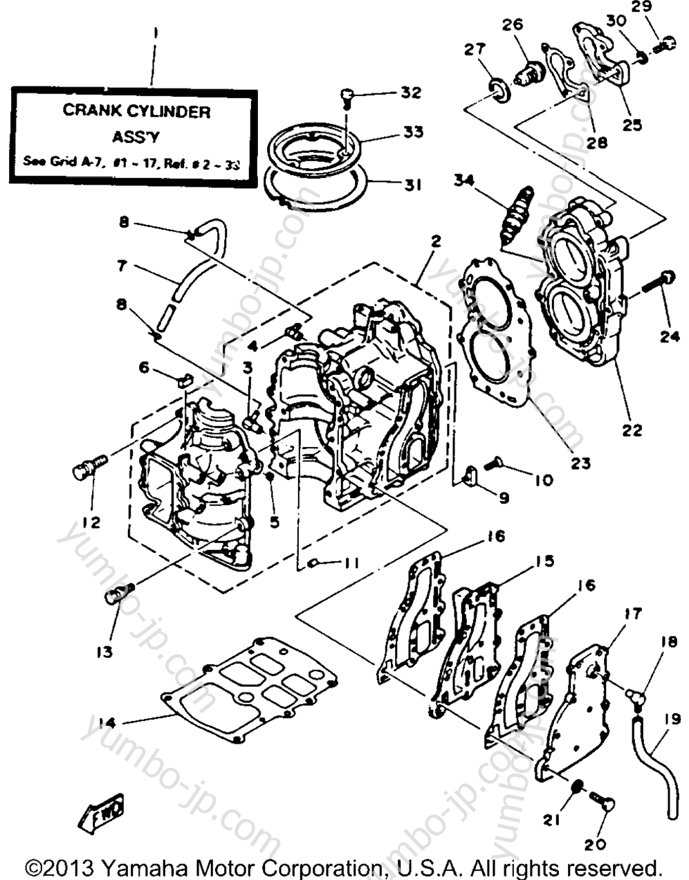 Cylinder Crankcase для лодочных моторов YAMAHA 15ELHR 1993 г.