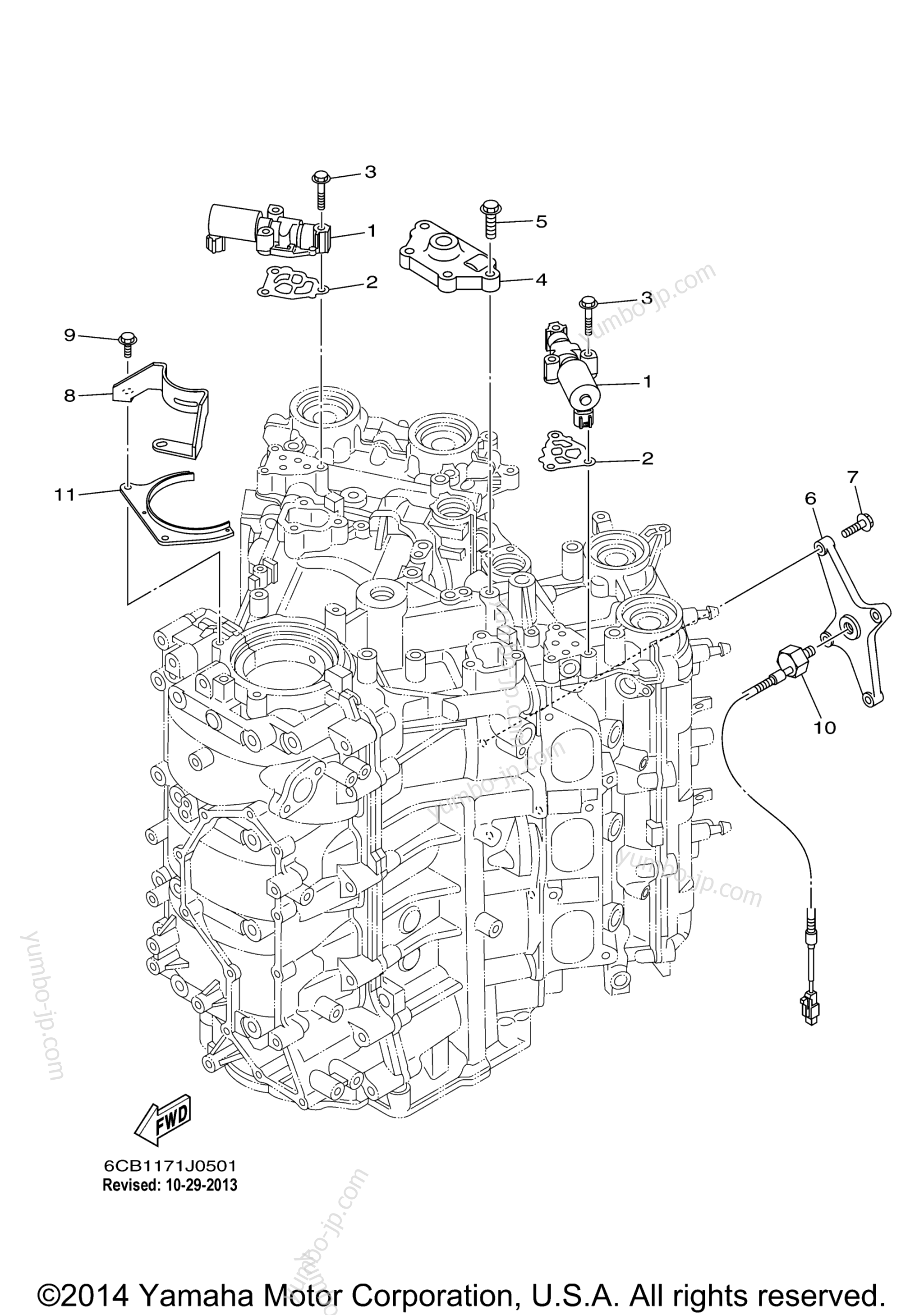 Cylinder Crankcase 3 для лодочных моторов YAMAHA LF225XCA (0113) 2006 г.