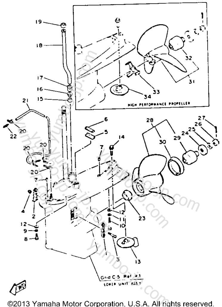 Lower Drive 2 for outboards YAMAHA V6EXCELXH 1987 year