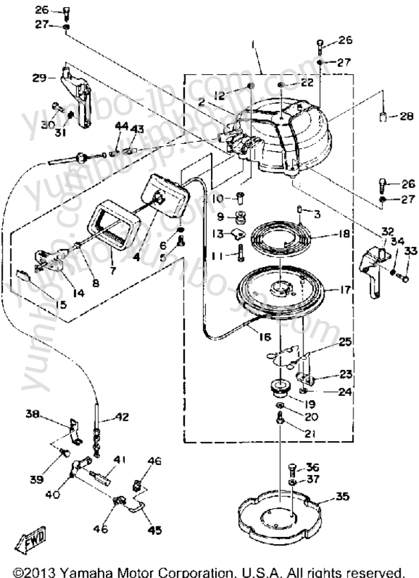 Manual Starter для лодочных моторов YAMAHA 40ELG 1988 г.