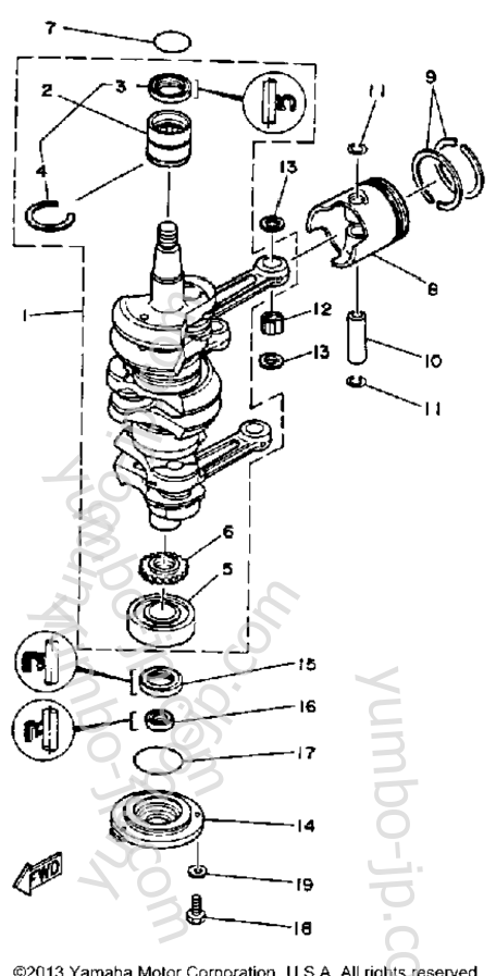 Коленвал и поршневая группа для лодочных моторов YAMAHA P60TLHQ 1992 г.