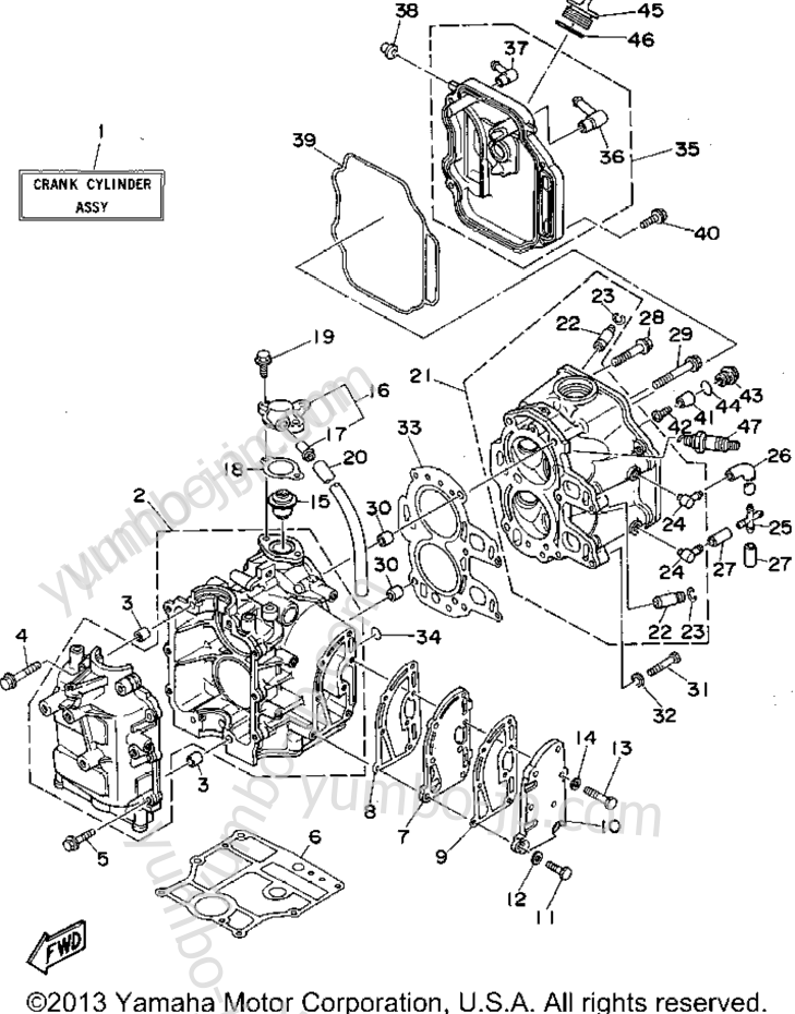 Cylinder Crankcase для лодочных моторов YAMAHA F9.9MSHU 1996 г.