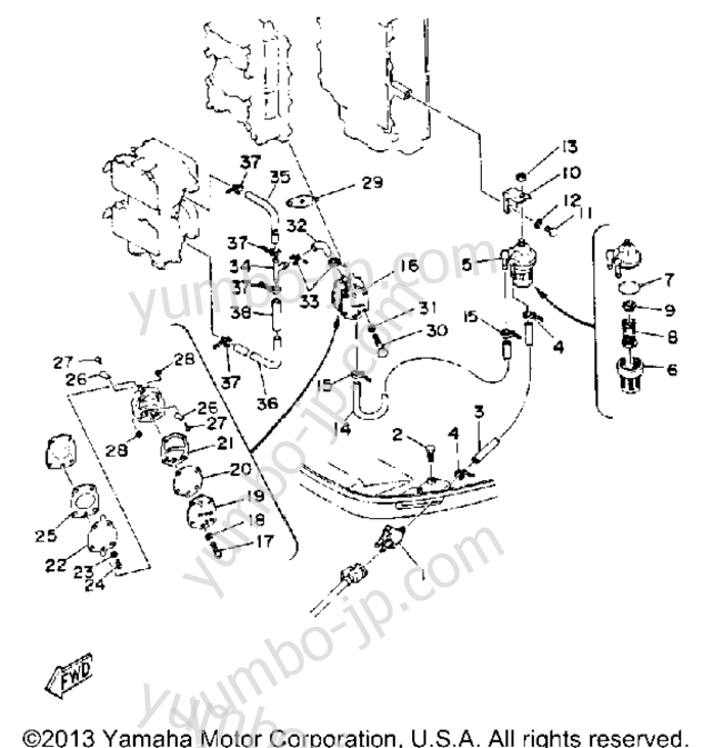 FUEL SYSTEM for outboards YAMAHA 115ETLG-JD (130ETXG) 1988 year