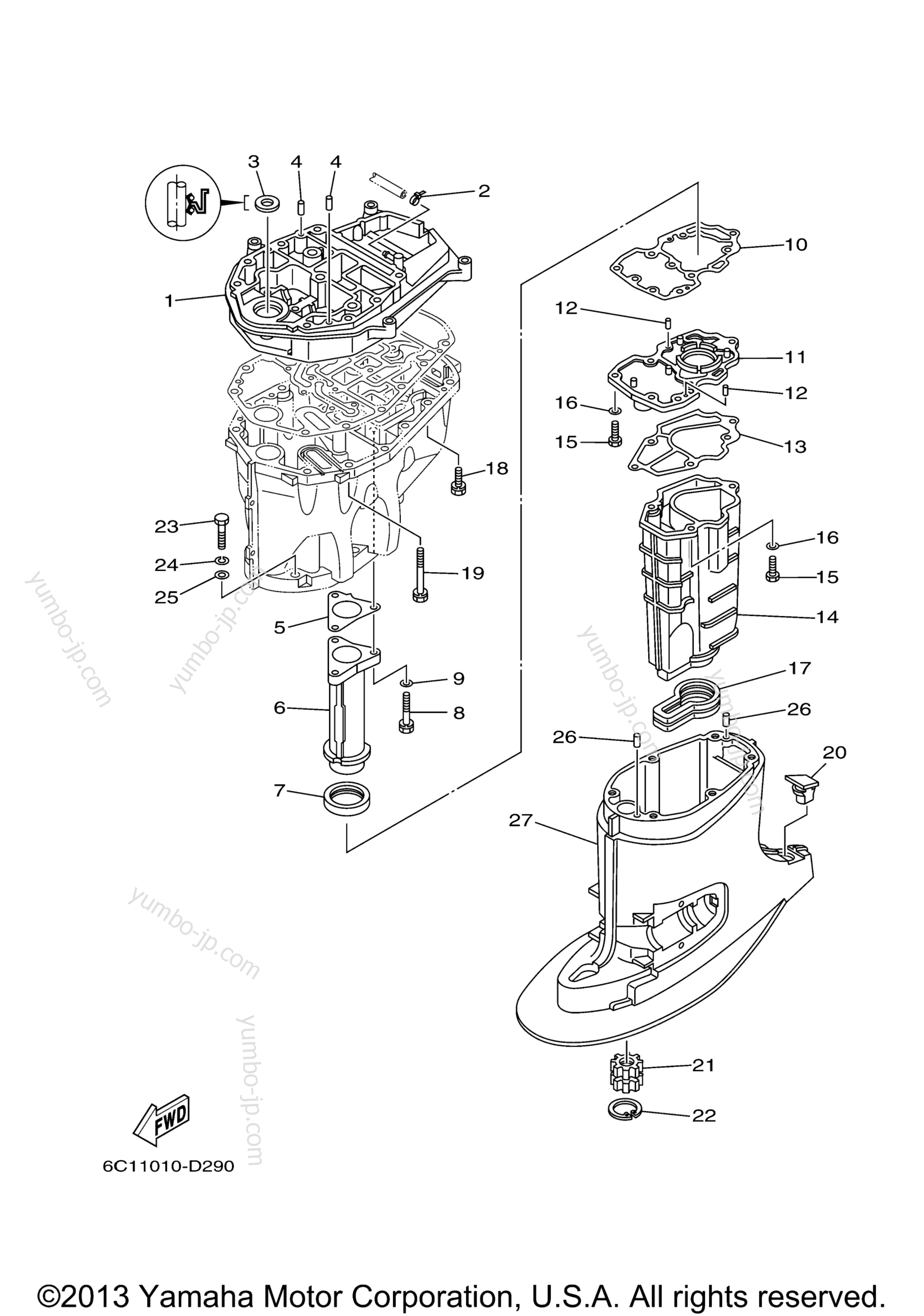 Upper Casing для лодочных моторов YAMAHA F50TLR (0406) 6C1-1012527~108488 F60TLR_TJR 6C5-1016449~1024087 2006 г.