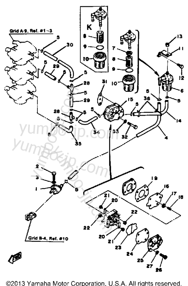 FUEL SYSTEM for outboards YAMAHA 50ETLN 1984 year