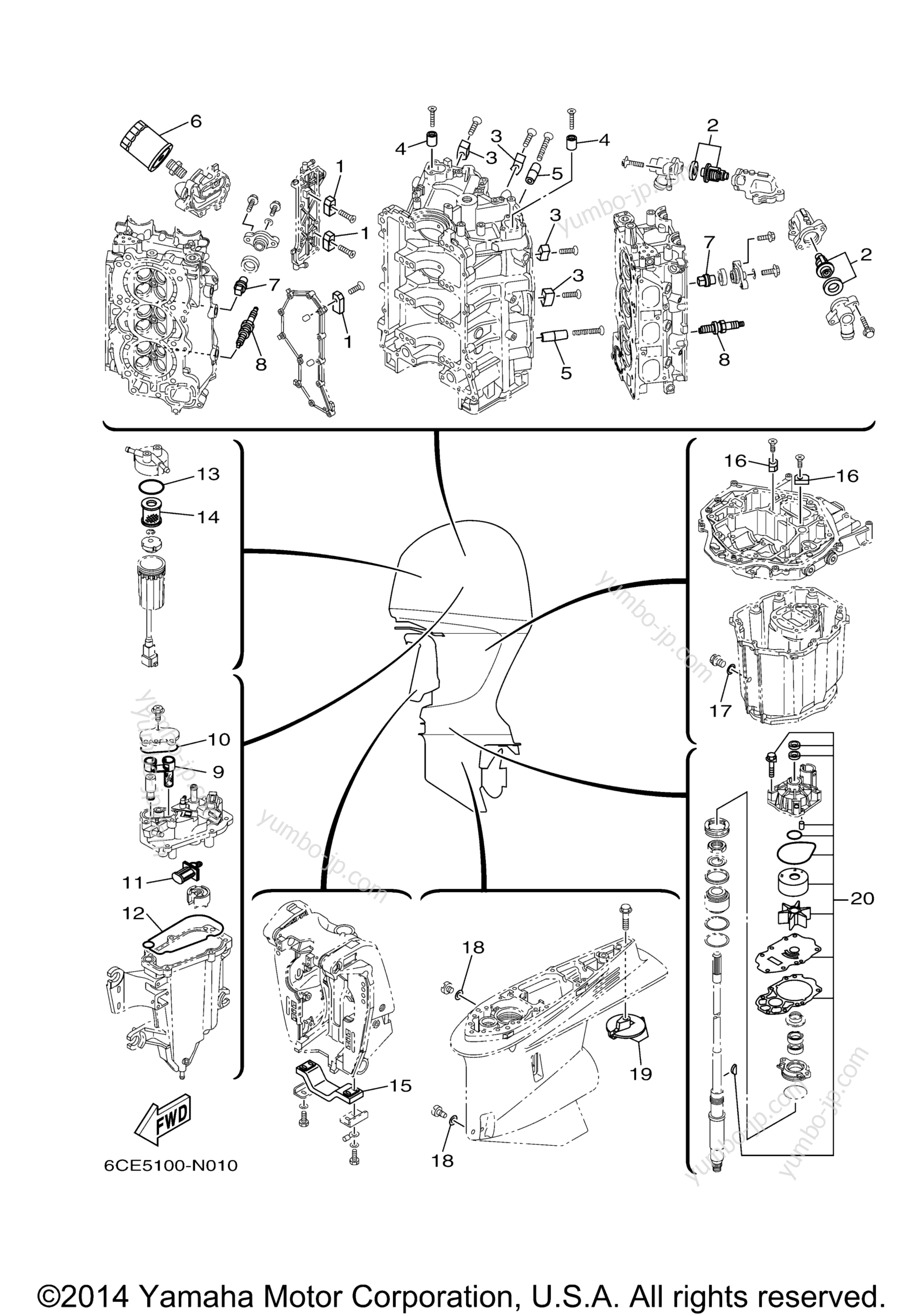 Scheduled Service Parts for outboards YAMAHA F250NCA (0114) 2006 year