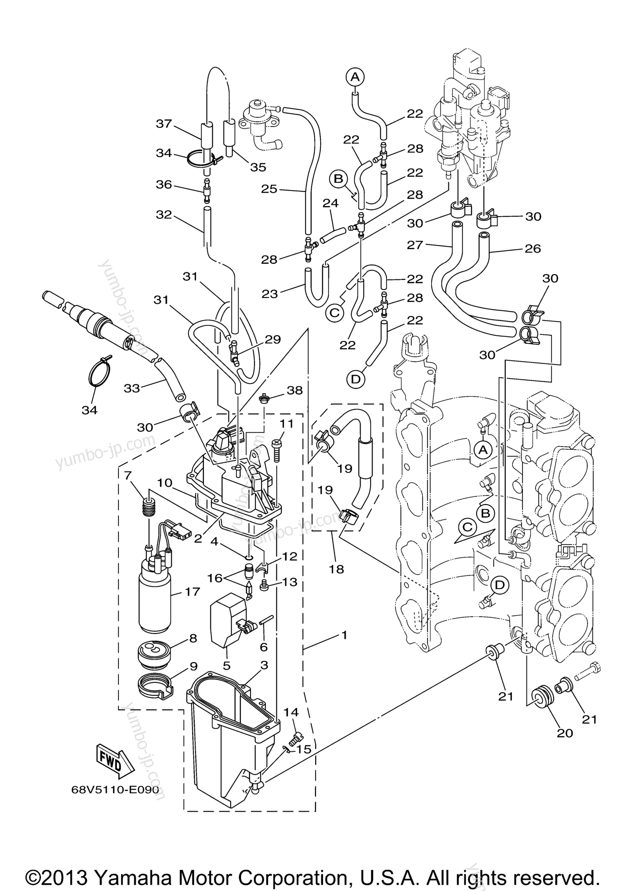 FUEL INJECTION PUMP для лодочных моторов YAMAHA F115TLR (0406) 68V-1066827~1082890 LF115TXR 68W-1002955~1003580 2006 г.