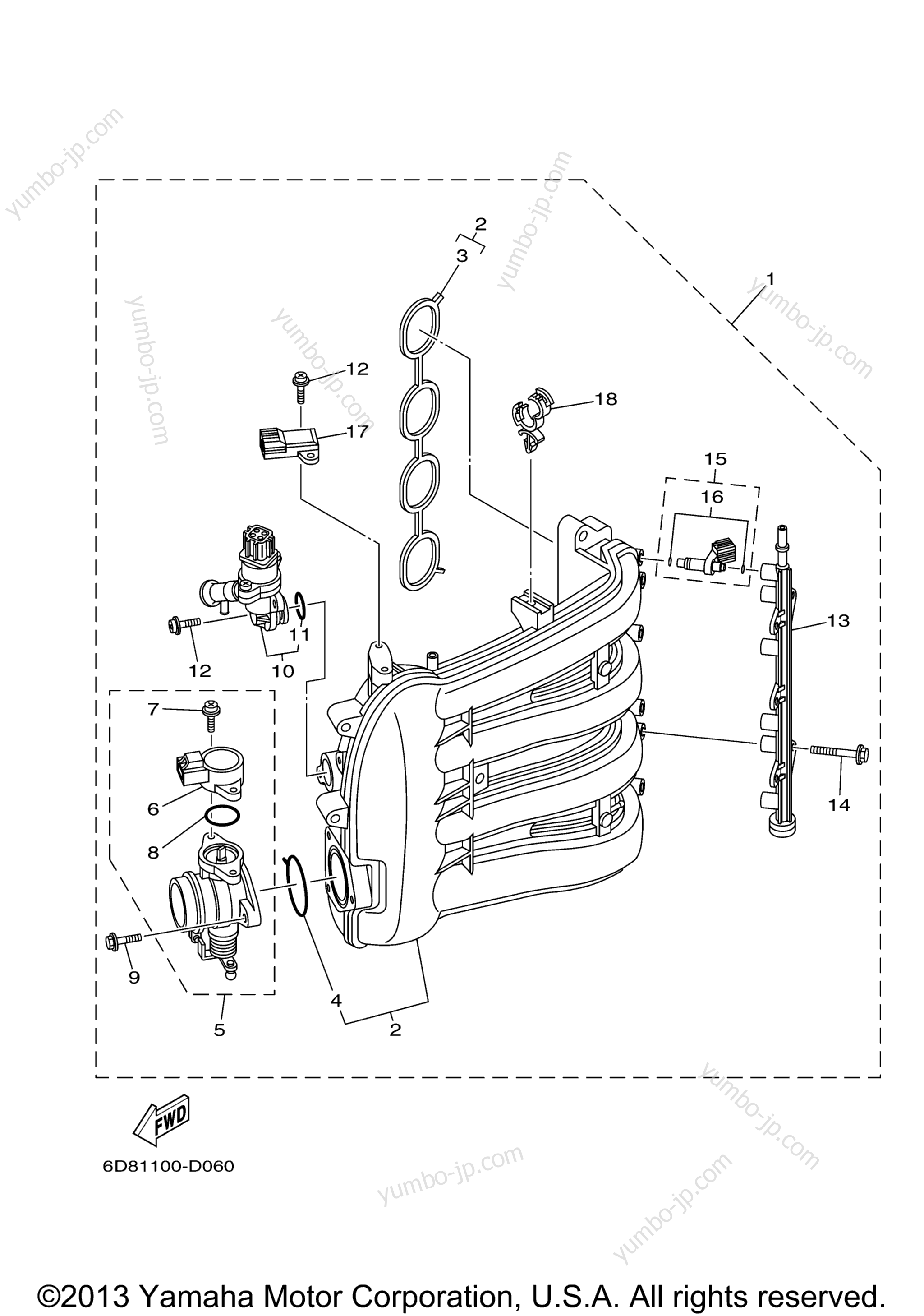 Intake 1 для лодочных моторов YAMAHA F75TLR (0407) 62P-1010402~ F90TLT_TXR_TJR 61P-1028830~ 2006 г.