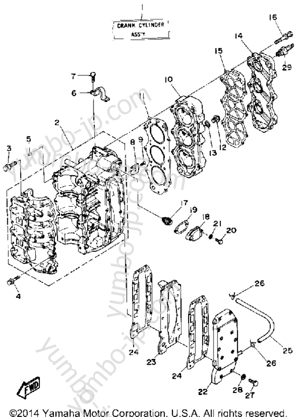 Cylinder Crankcase для лодочных моторов YAMAHA 50ESD 1990 г.