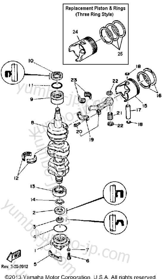 Crank Piston для лодочных моторов YAMAHA 90ETLG 1988 г.