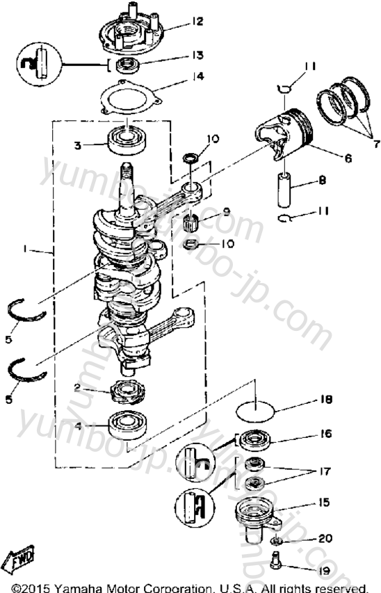 Crank Piston для лодочных моторов YAMAHA 50ESF-JD 1989 г.