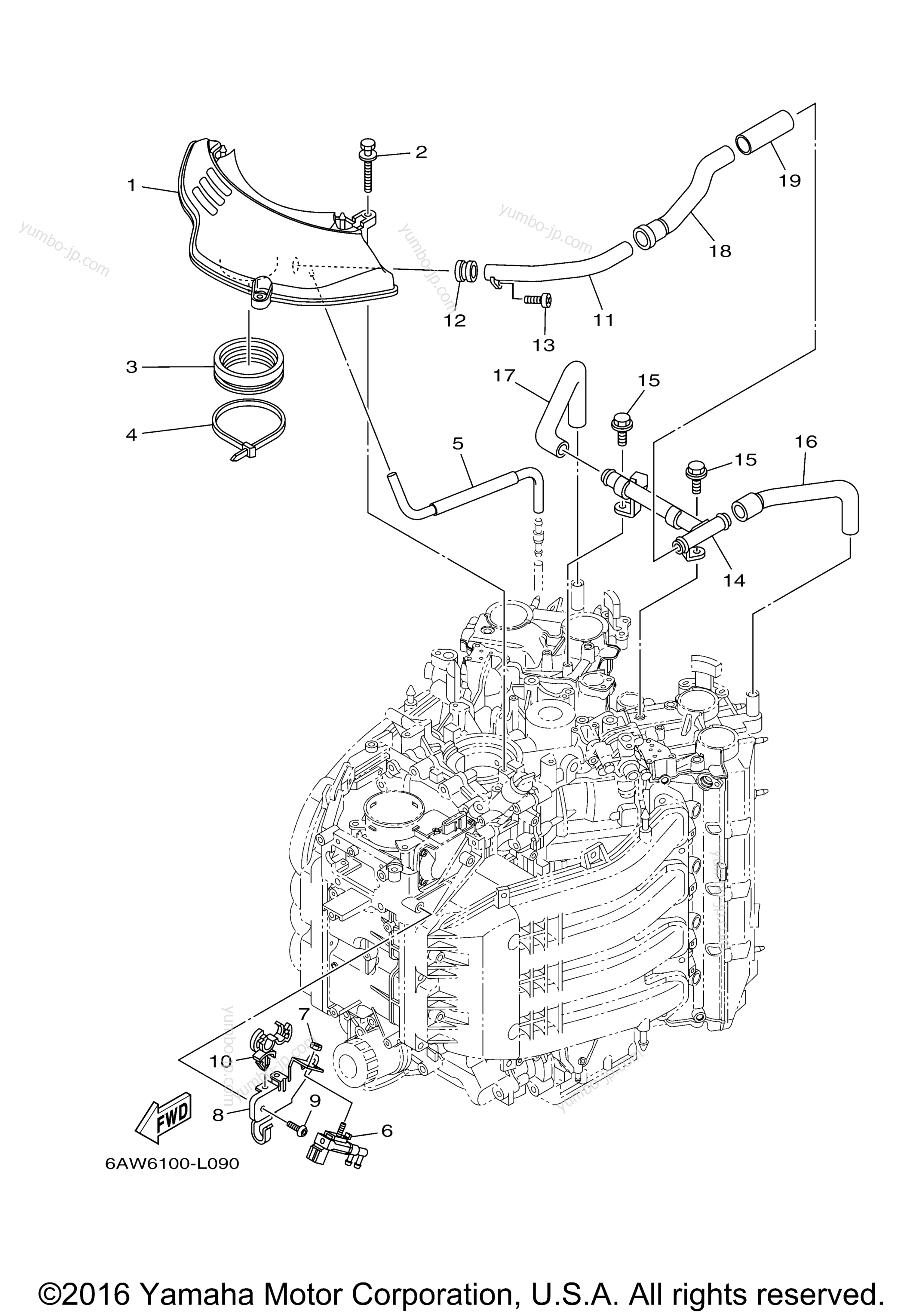 Intake 2 для лодочных моторов YAMAHA F350UCC (0116) 2006 г.