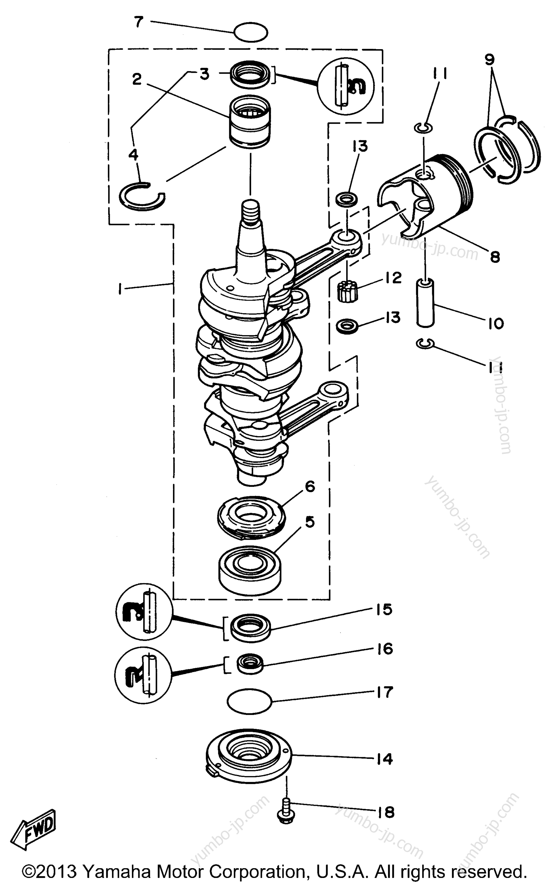 Коленвал и поршневая группа для лодочных моторов YAMAHA P60TLHV 1997 г.