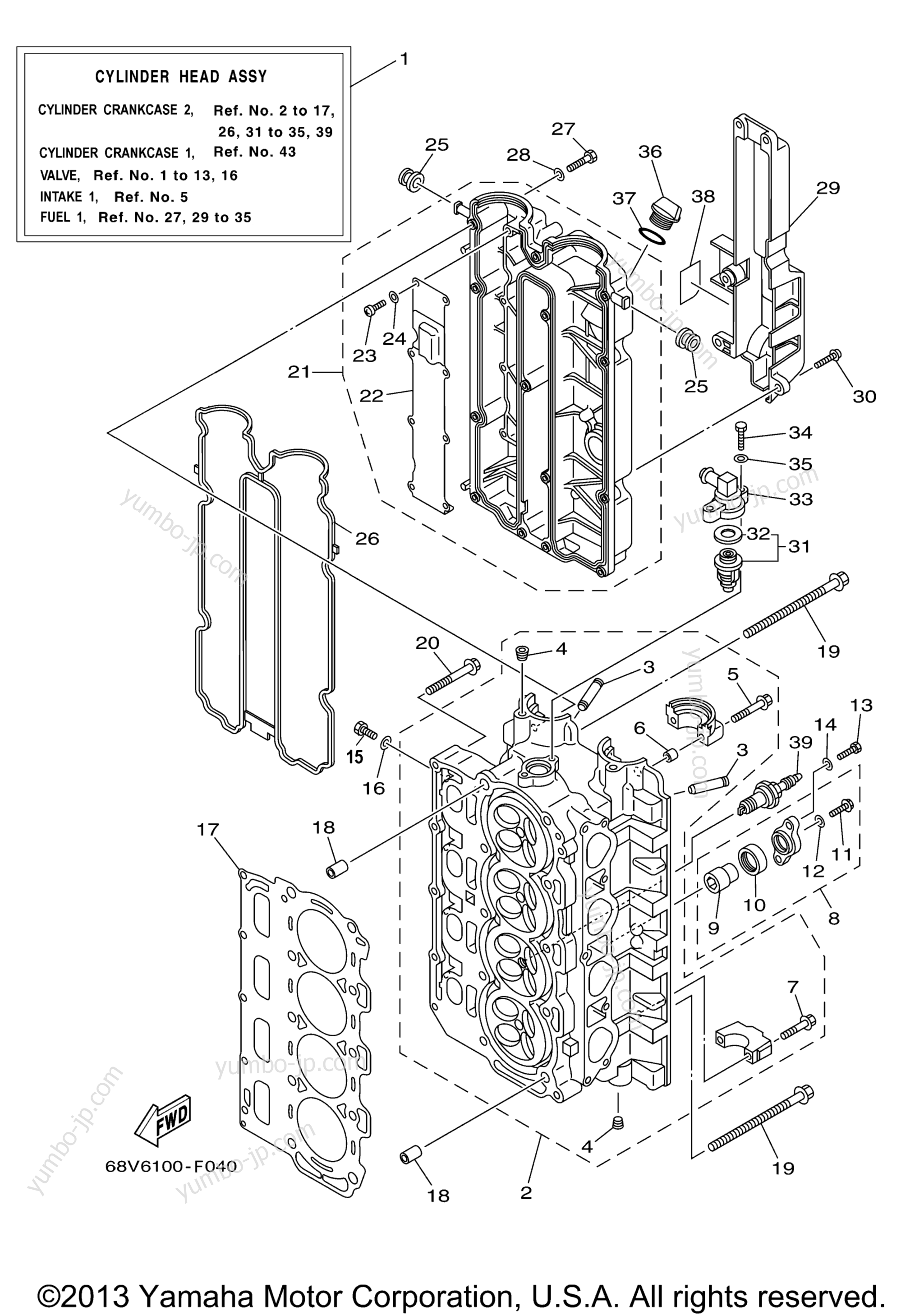 Cylinder Crankcase 2 для лодочных моторов YAMAHA LF115TXR (0406) 68V-1066827~1082890 LF115TXR 68W-1002955~1003580 2006 г.