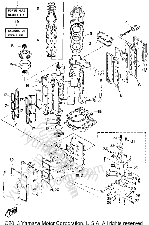 Repair Kit 1 для лодочных моторов YAMAHA 200ETLF-JD (150ETXF) 1989 г.