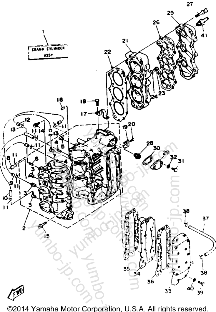 Cylinder Crankcase для лодочных моторов YAMAHA P50TLRR 1993 г.