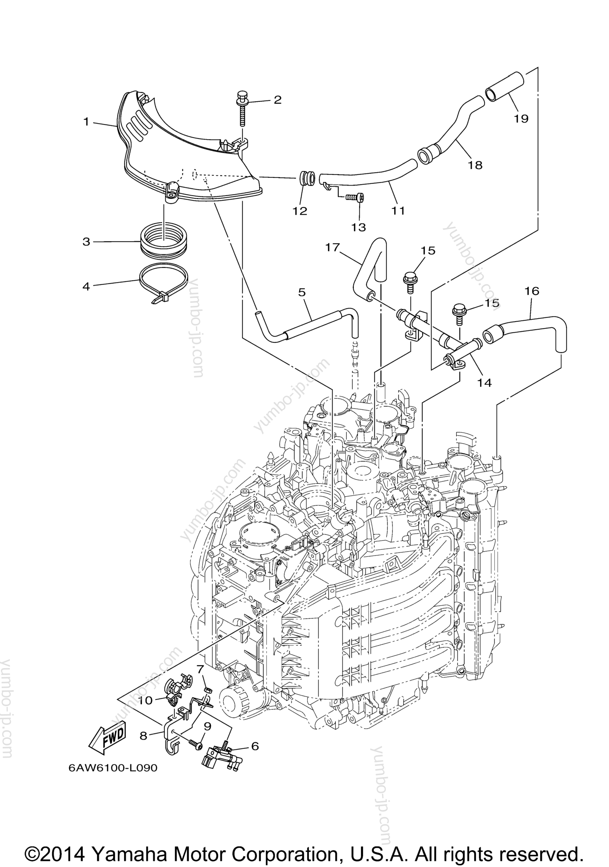 Intake 2 для лодочных моторов YAMAHA F350UCB (0114) 2006 г.