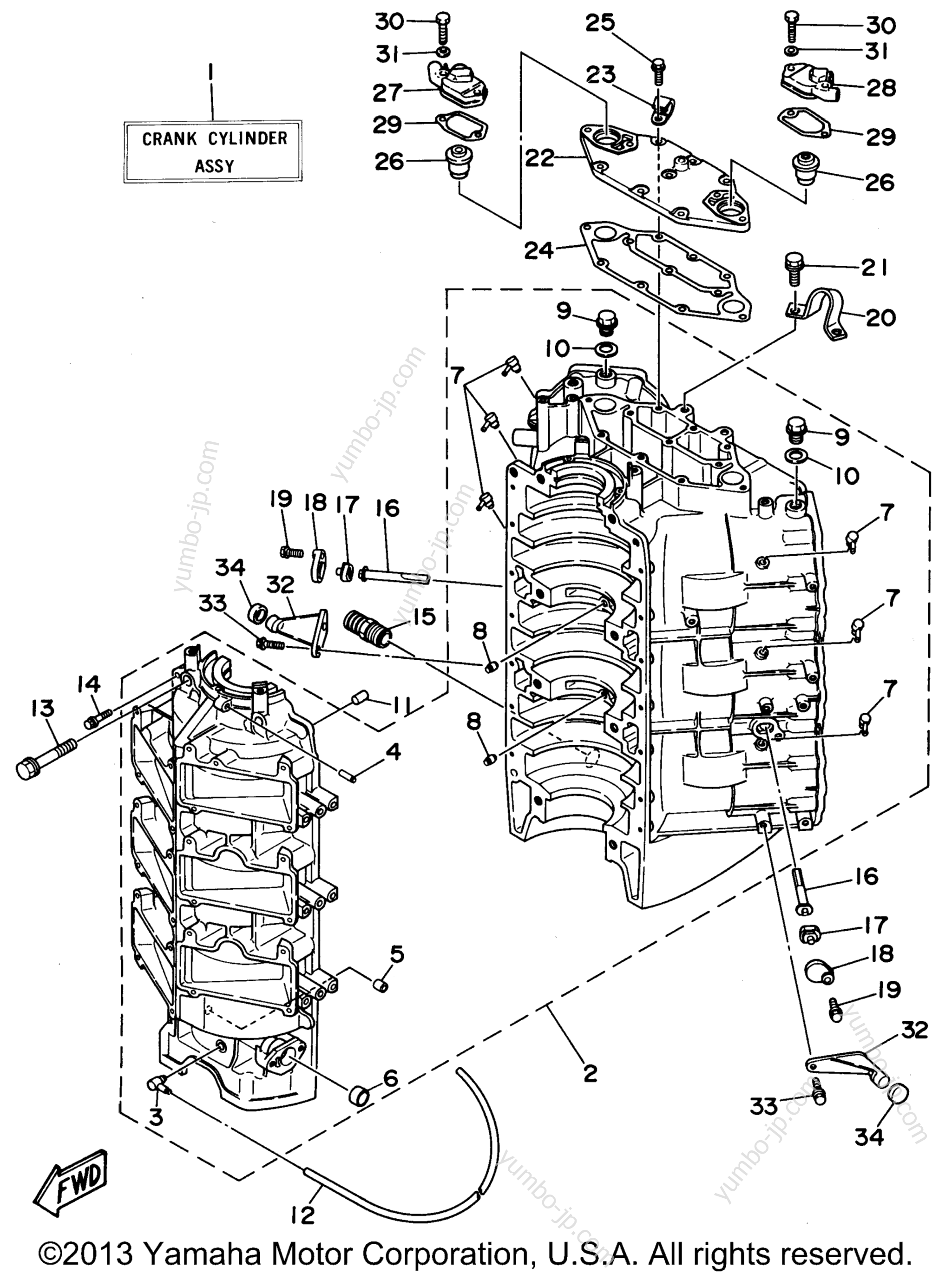 Cylinder Crankcase 1 для лодочных моторов YAMAHA L250TXRS 1994 г.