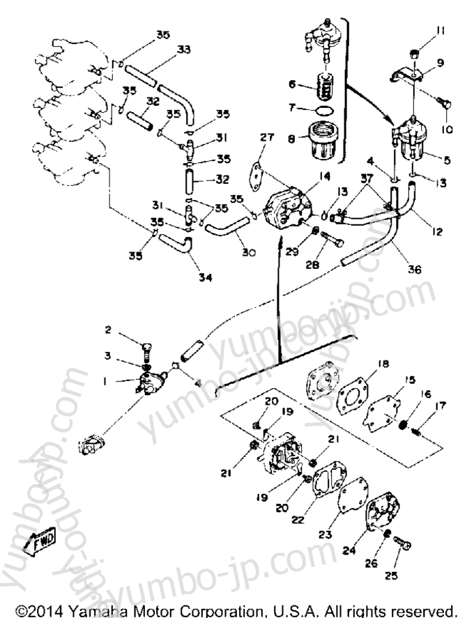 FUEL SYSTEM for outboards YAMAHA 40MLHQ 1992 year