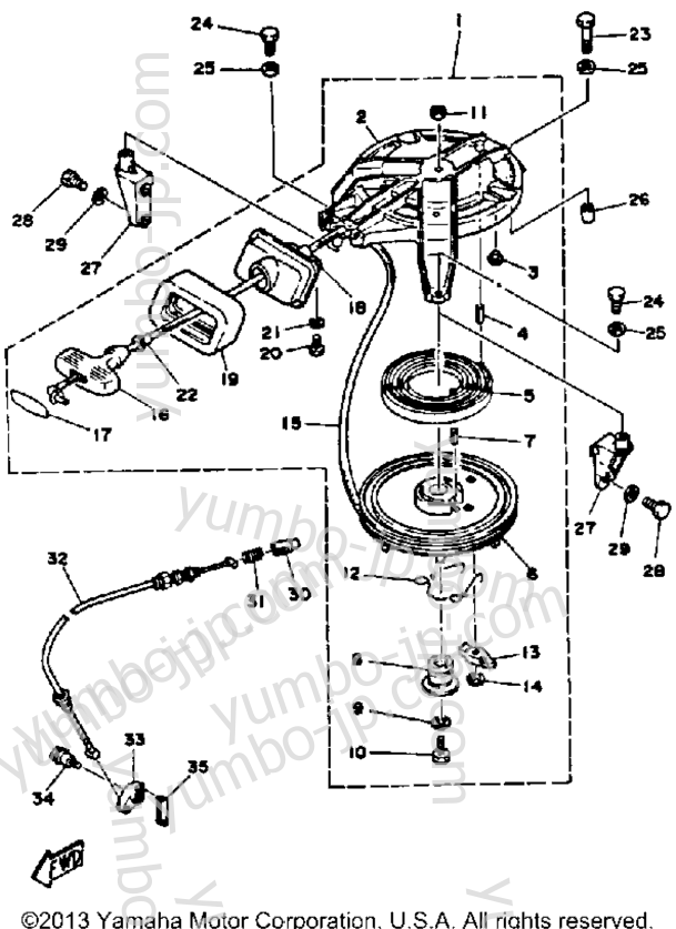 Manual Starter для лодочных моторов YAMAHA 9_9_15SH_LH_ESH_ELH (9.9ELJ) 1986 г.