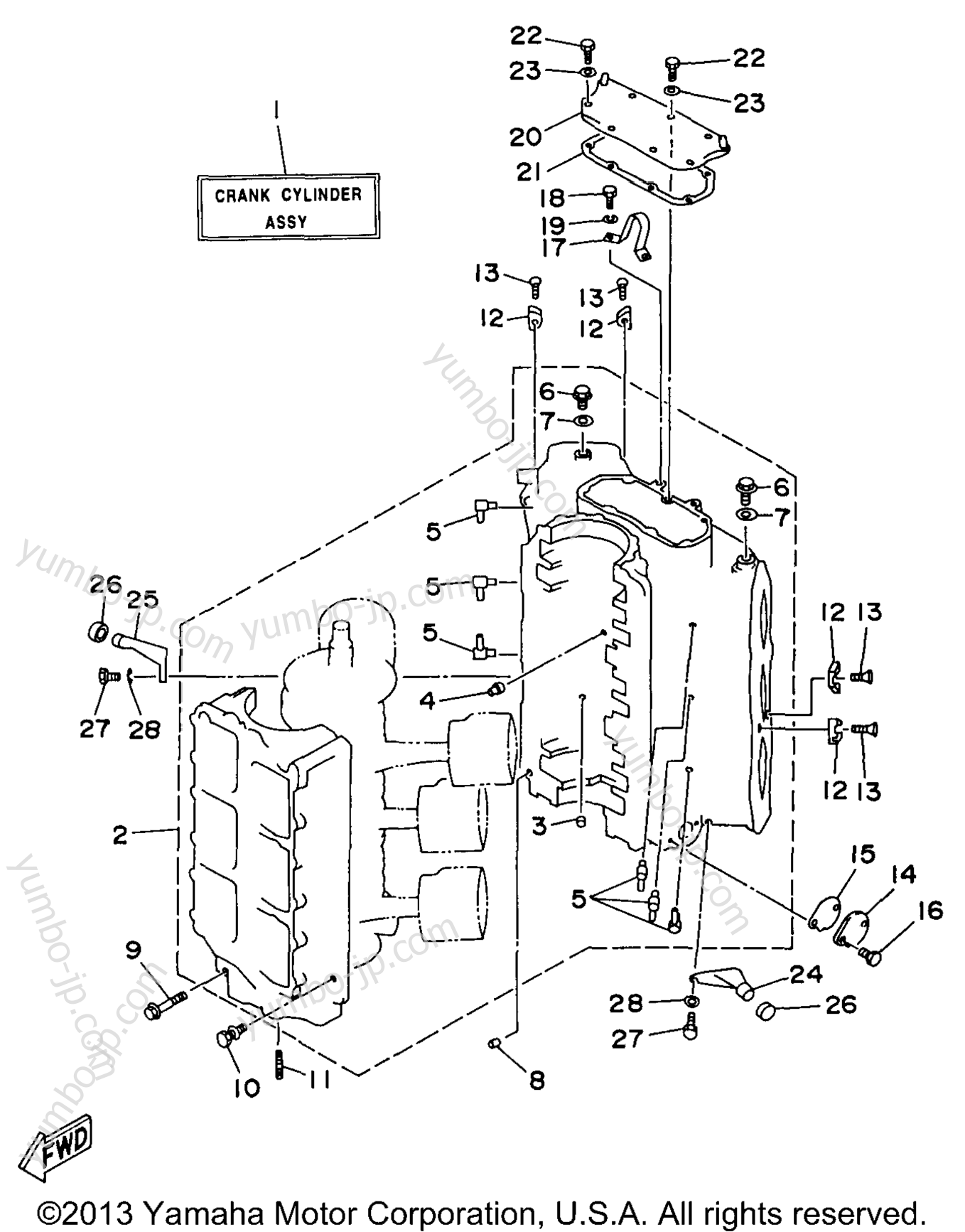 Cylinder Crankcase 1 для лодочных моторов YAMAHA C150TLRW 1998 г.