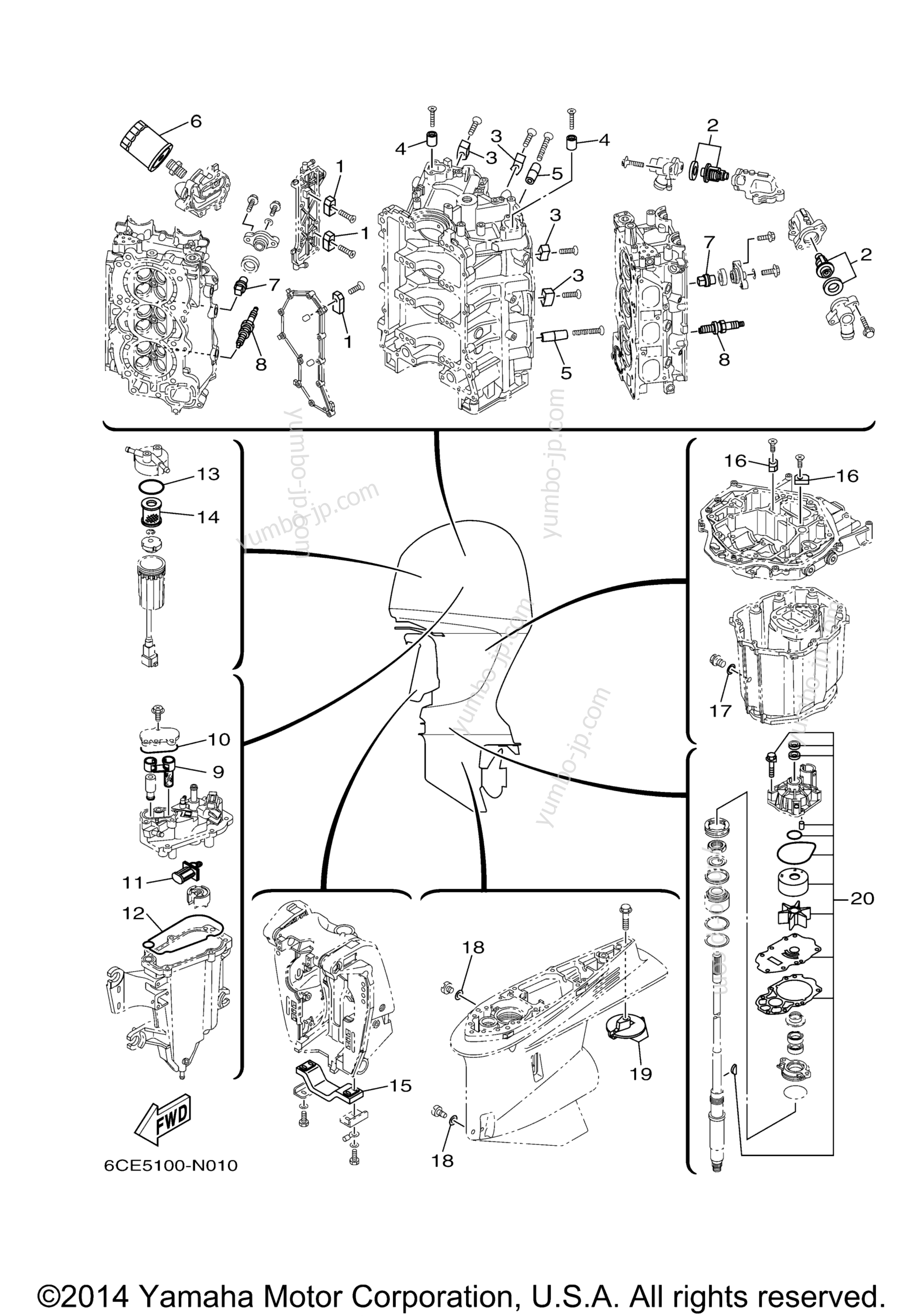 Scheduled Service Parts для лодочных моторов YAMAHA F225NCA (0114) 2006 г.
