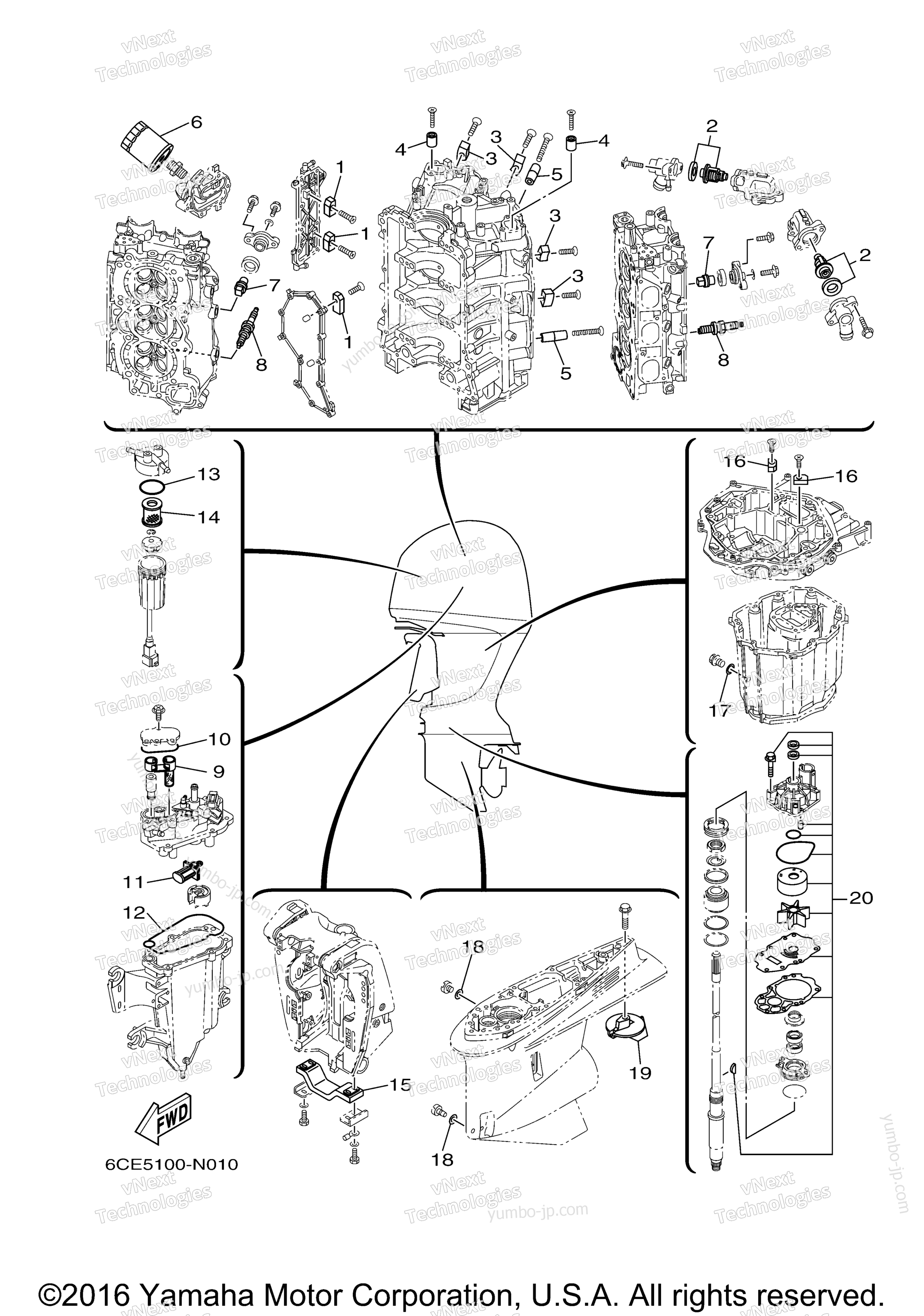 Scheduled Service Parts для лодочных моторов YAMAHA F300XCA (0116) 2006 г.