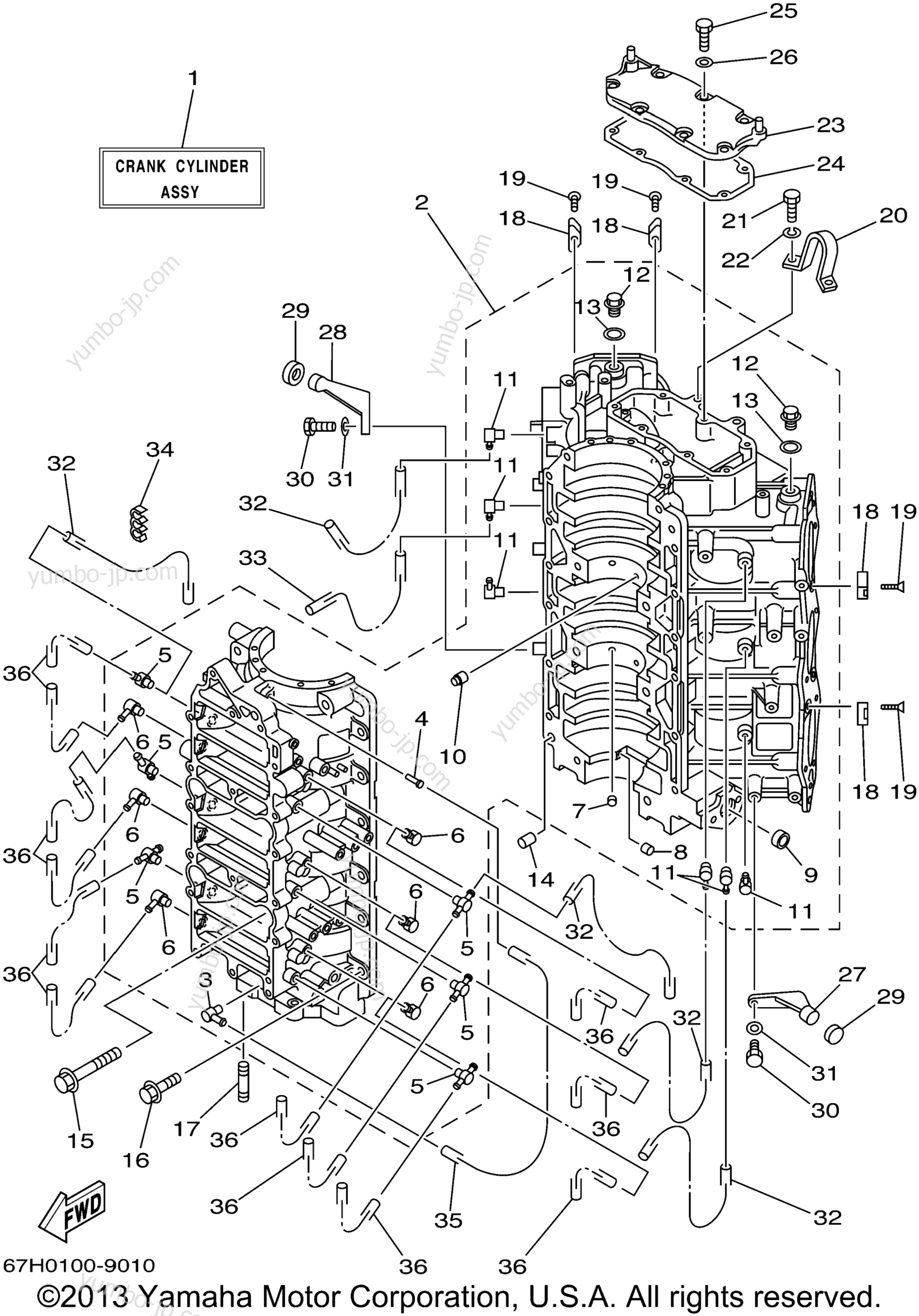 Cylinder Crankcase 1 для лодочных моторов YAMAHA PX150TLRX 1999 г.