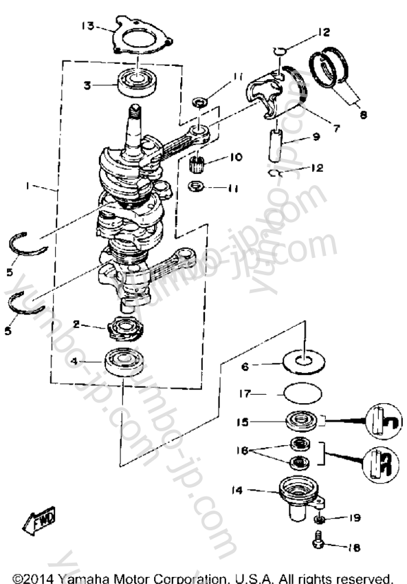 Crank Piston для лодочных моторов YAMAHA 50ELRP 1991 г.