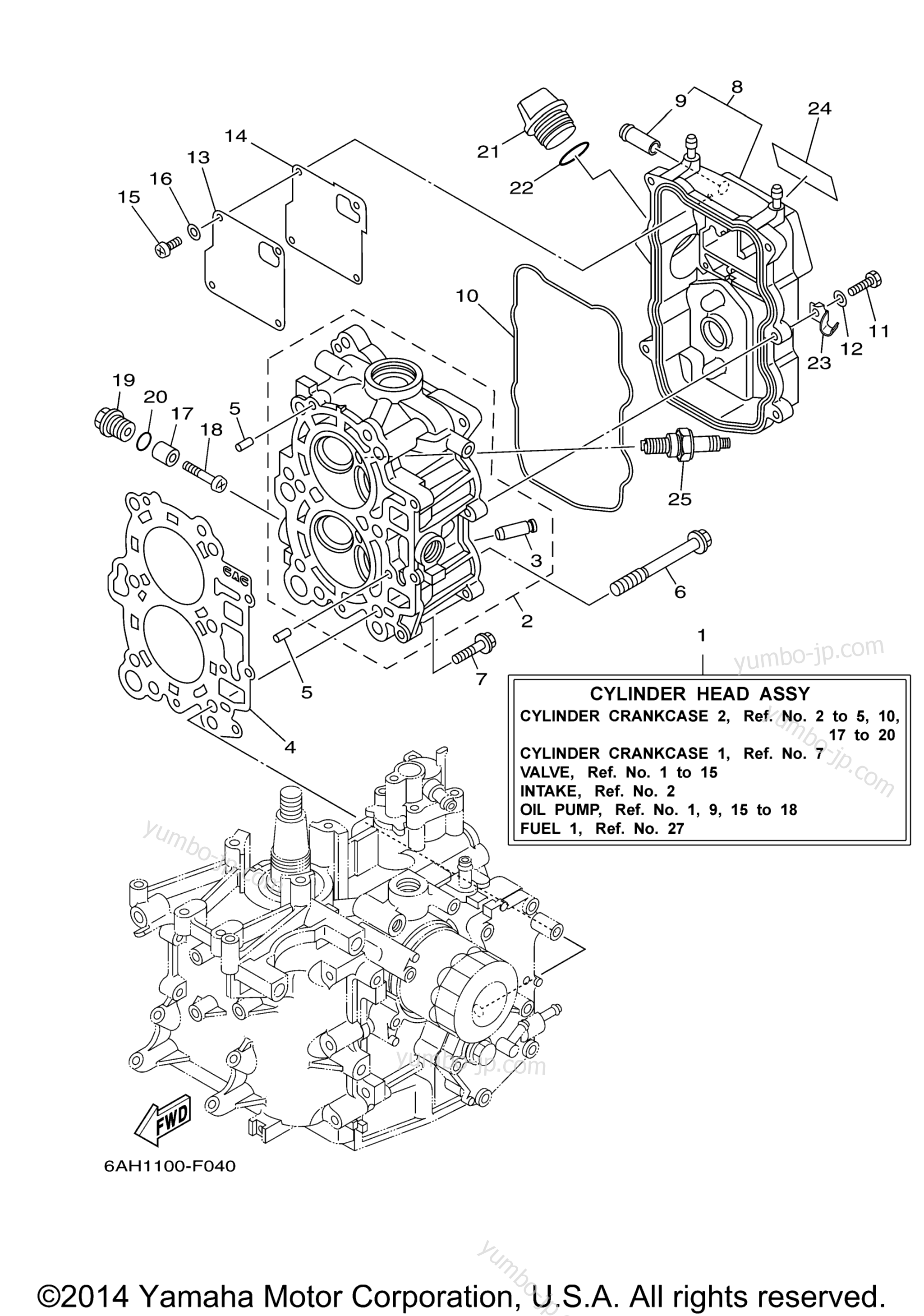Cylinder Crankcase 2 для лодочных моторов YAMAHA F15CMLH (0409) 2006 г.