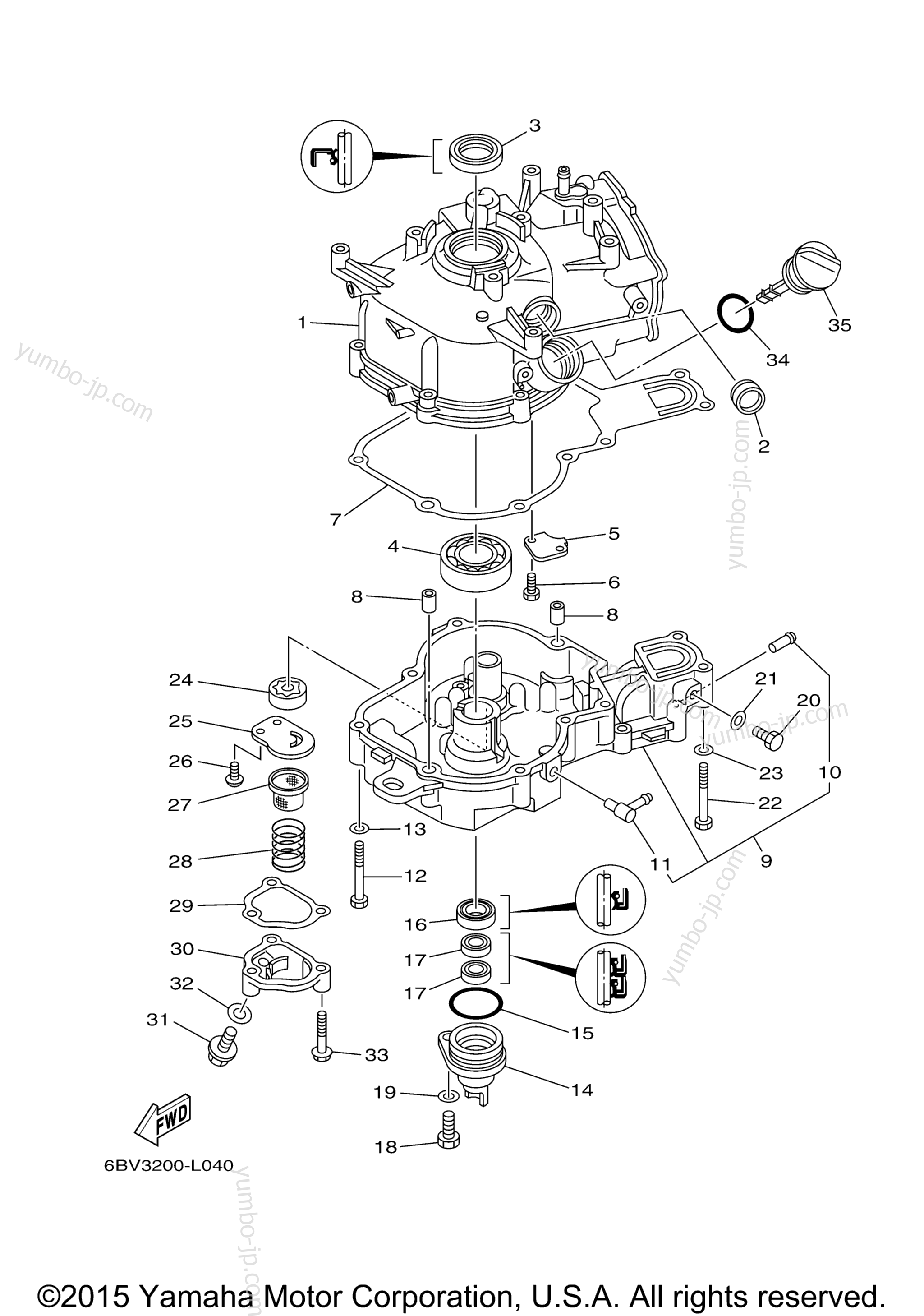 Cylinder Crankcase 2 для лодочных моторов YAMAHA F6LMHA (0314) 2006 г.