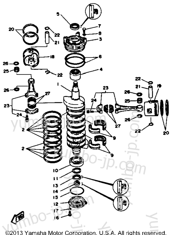 Коленвал и поршневая группа для лодочных моторов YAMAHA L200TXRP 1991 г.