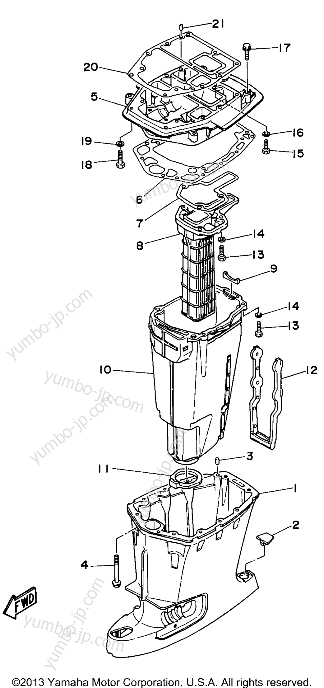 Upper Casing for outboards YAMAHA C75TLRX 1999 year