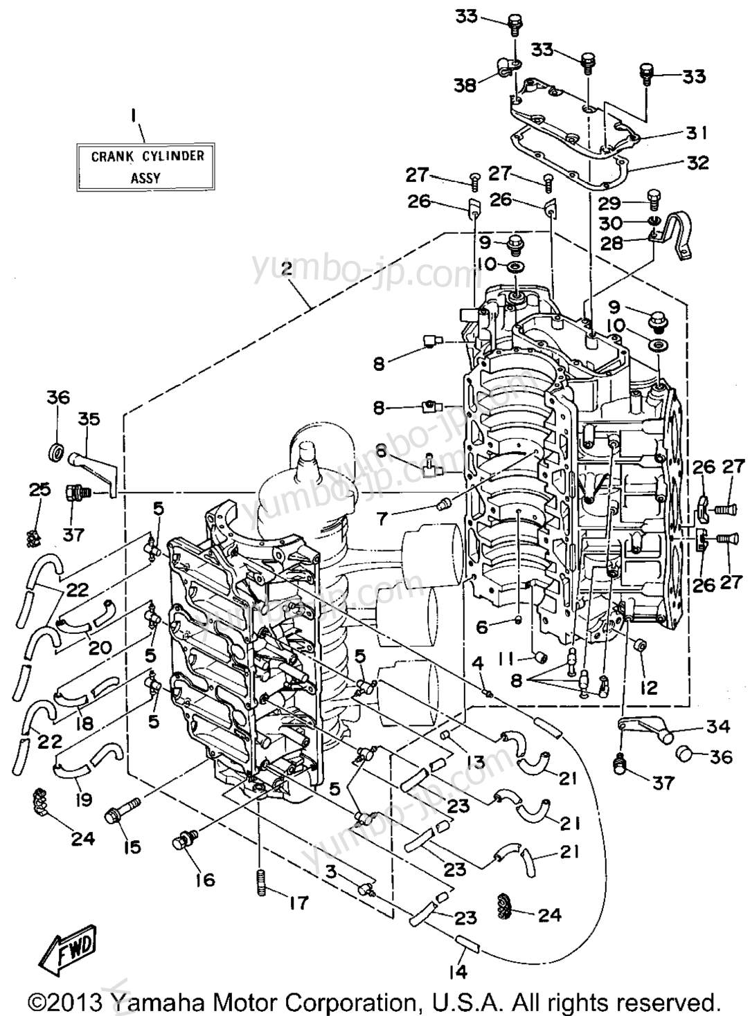 Cylinder Crankcase 1 для лодочных моторов YAMAHA P175TLRT 1995 г.