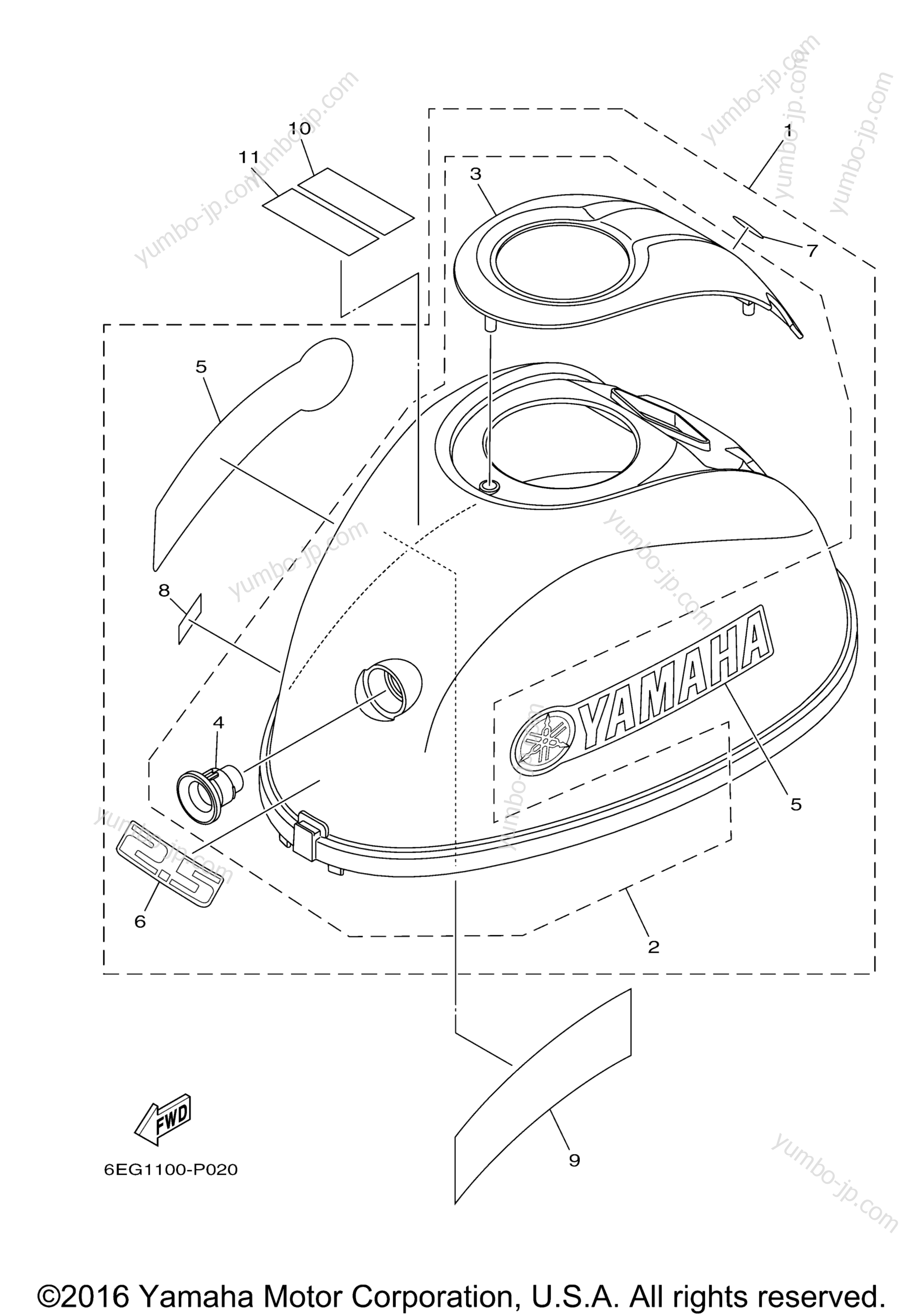 Top Cowling для лодочных моторов YAMAHA F2.5LMHB (1015) 2006 г.