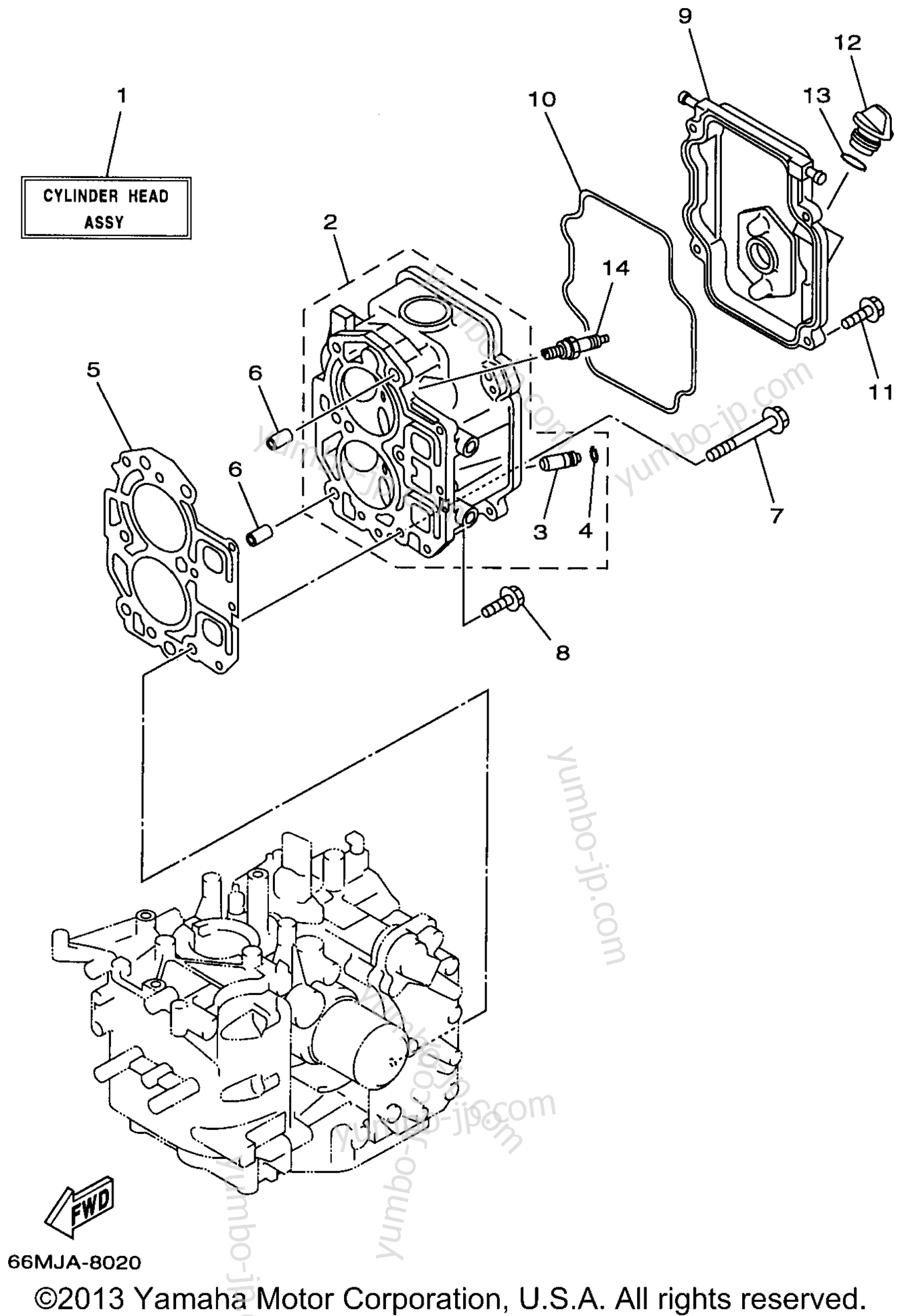 Cylinder Crankcase 2 для лодочных моторов YAMAHA F15MLHW 1998 г.
