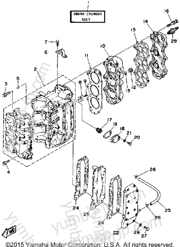 Crankcase Cylinder для лодочных моторов YAMAHA 50ESF-JD 1989 г.