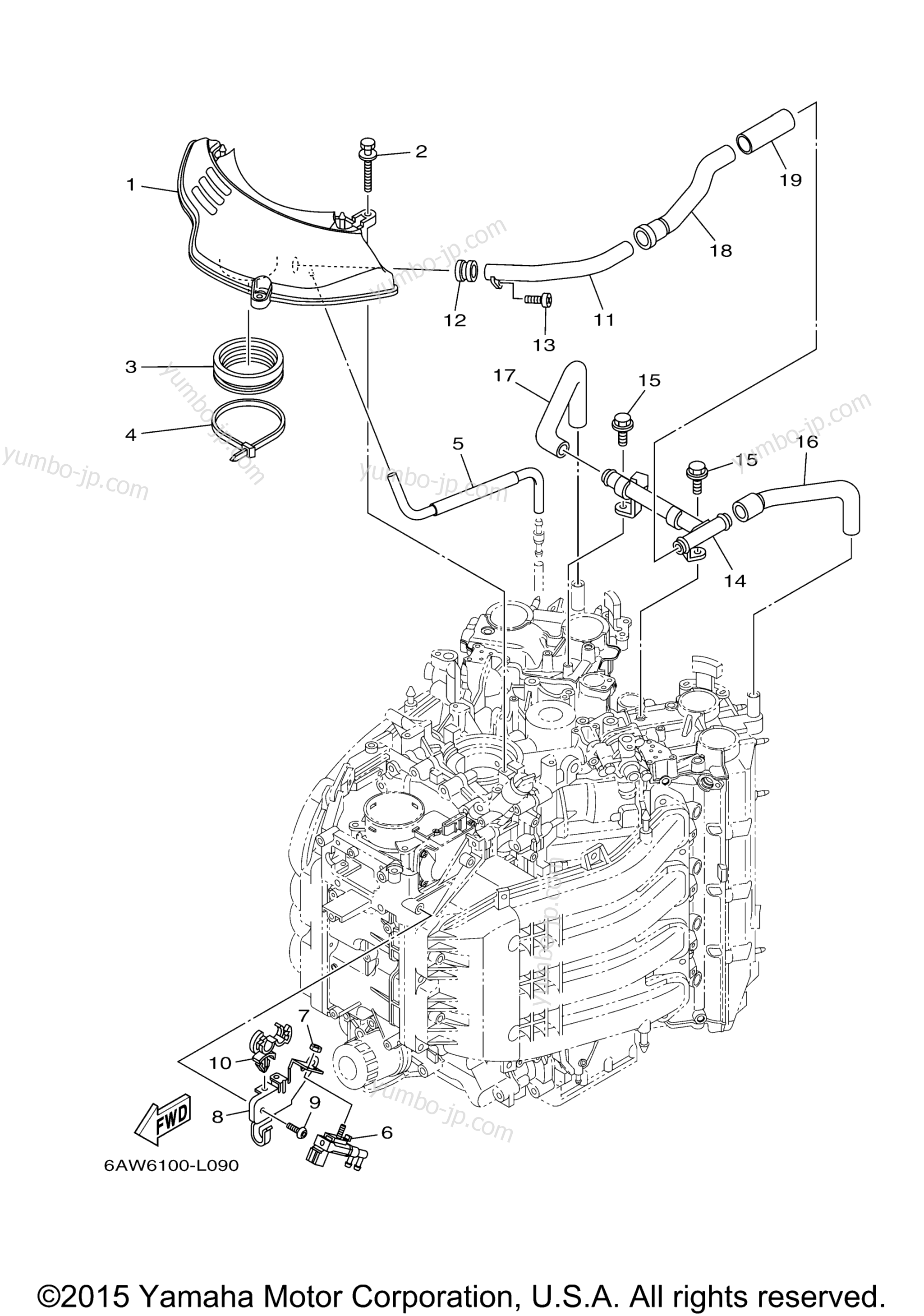 Intake 2 для лодочных моторов YAMAHA F350XCB (0115) 2006 г.