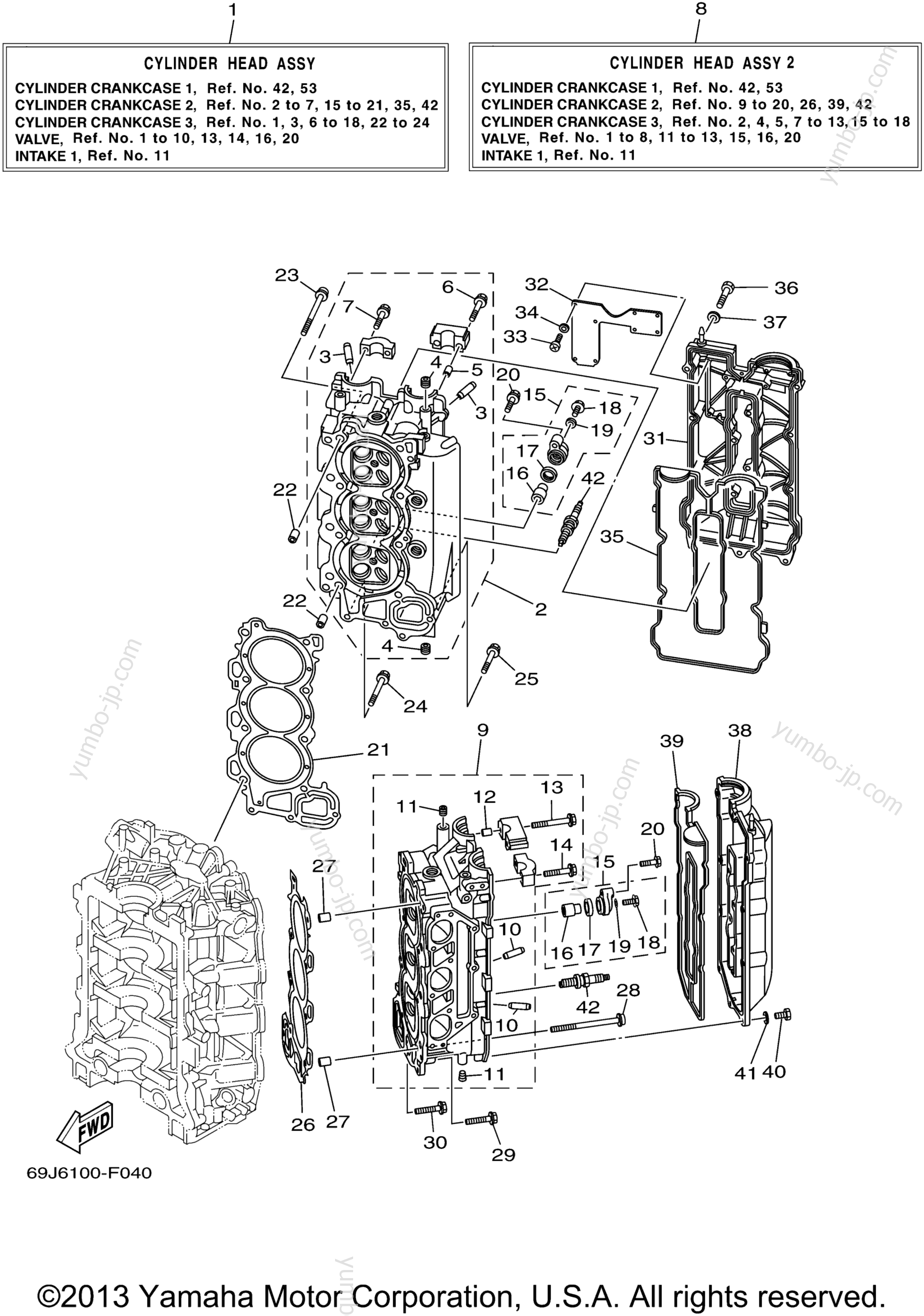 Cylinder Crankcase 2 для лодочных моторов YAMAHA LF200TXR (0406) 60L-1008346~1010864 2006 г.