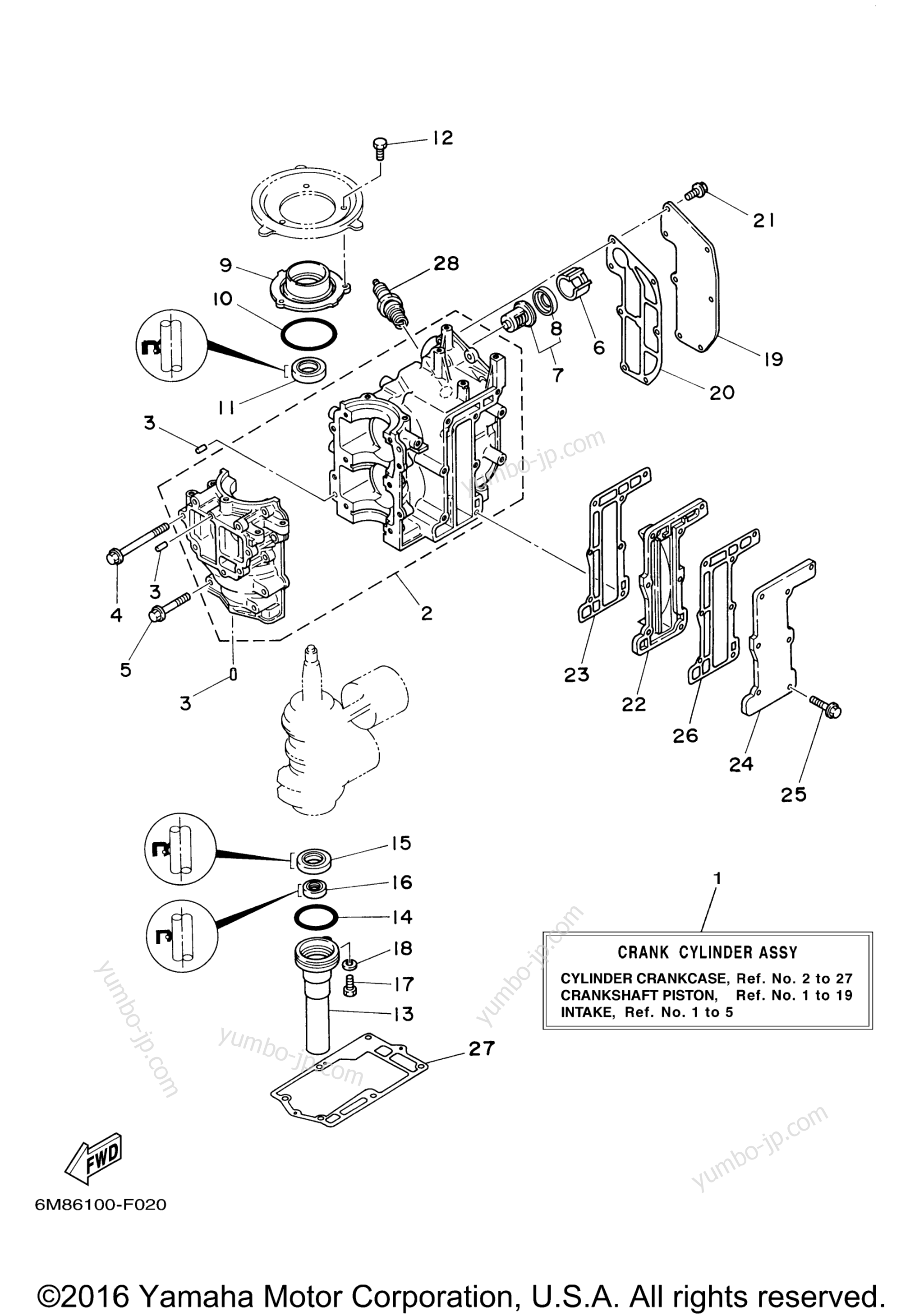 Cylinder Crankcase для лодочных моторов YAMAHA 8MSH (0406) 6N0-1019326~1023675 2006 г.