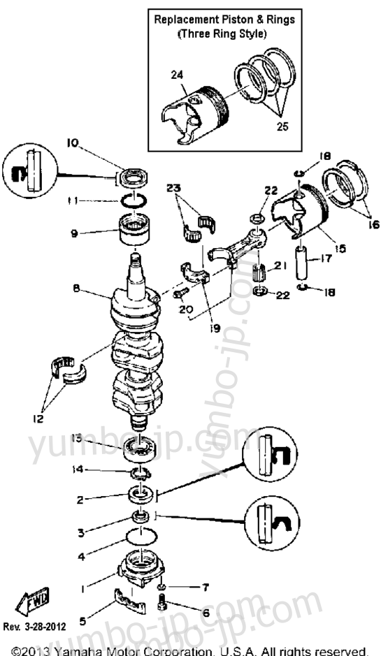 Crank Piston для лодочных моторов YAMAHA 90ETLF-JD 1989 г.