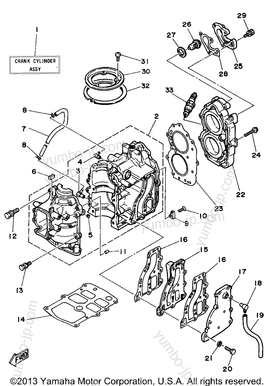 Cylinder Crankcase для лодочных моторов YAMAHA 9.9ESHS 1994 г.