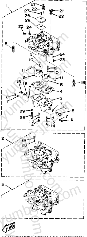 Carburetor (Lj:301321_Up Xj:701657_Up) для лодочных моторов YAMAHA V6SPECIALX 1986 г.