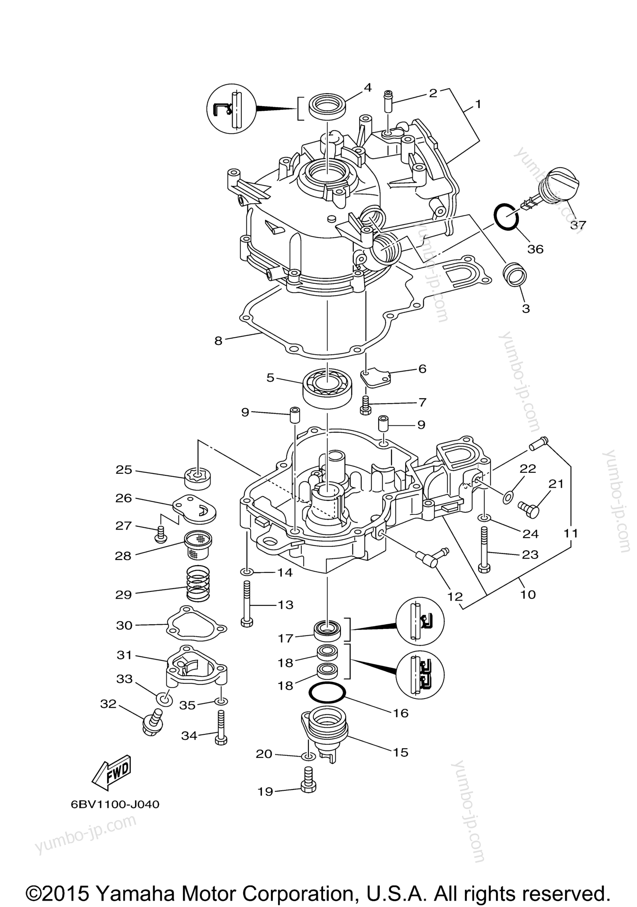 Cylinder Crankcase 2 для лодочных моторов YAMAHA F6SMHA (0909) 2006 г.